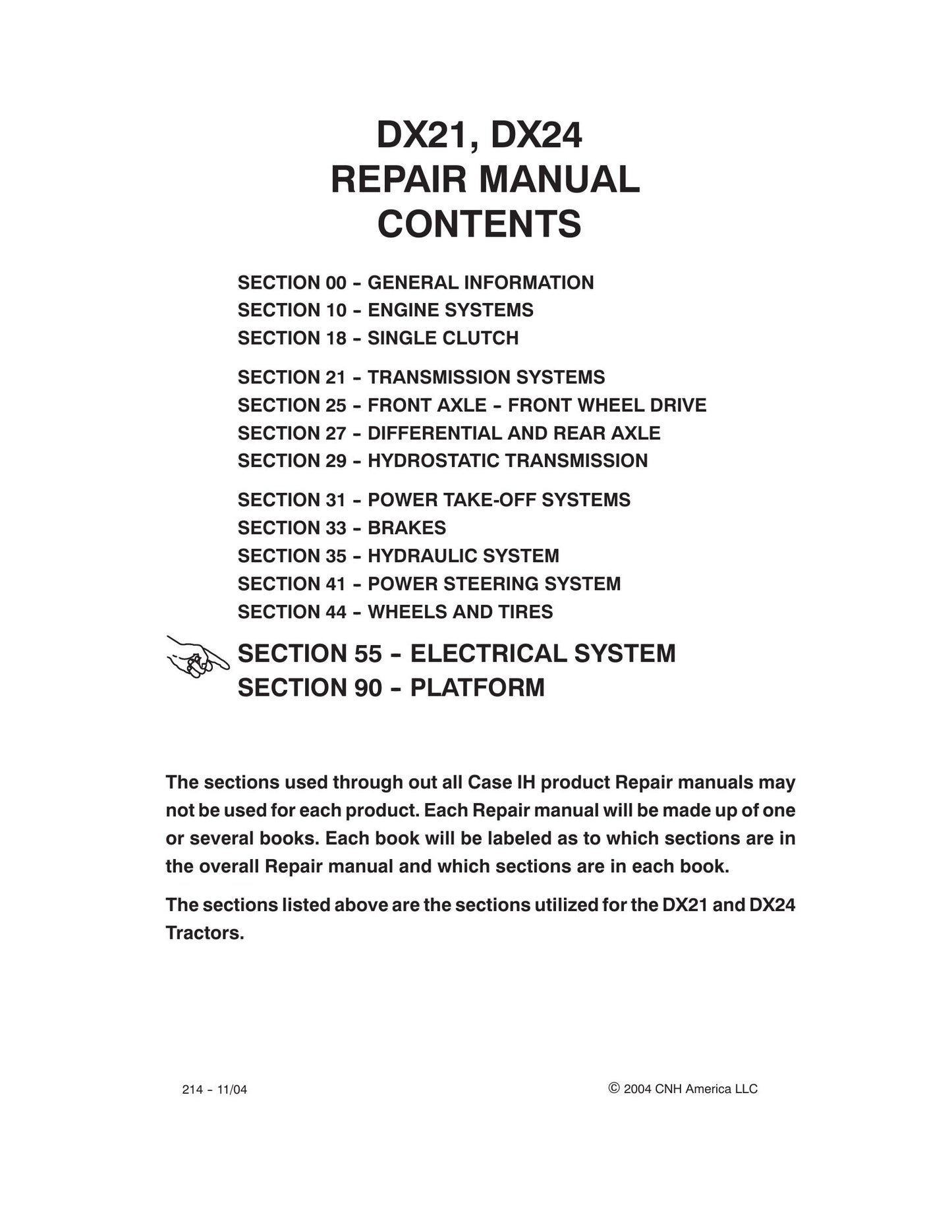 CASE IH DX21 DX24 Tractor Factory Workshop Repair Manual 87055747