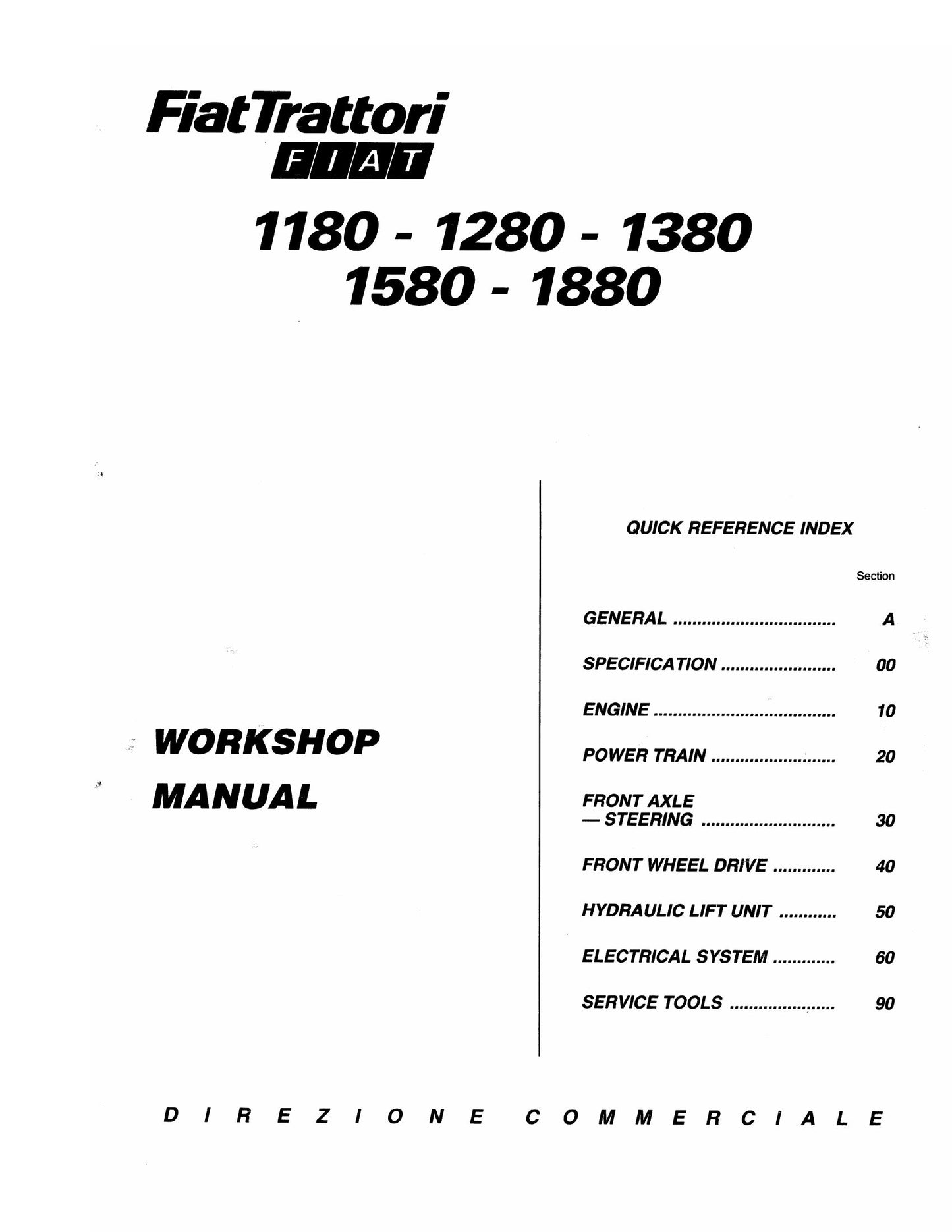 FIAT 1180 1280 1380 1580 1880 Tractor Workshop Manual 06910064