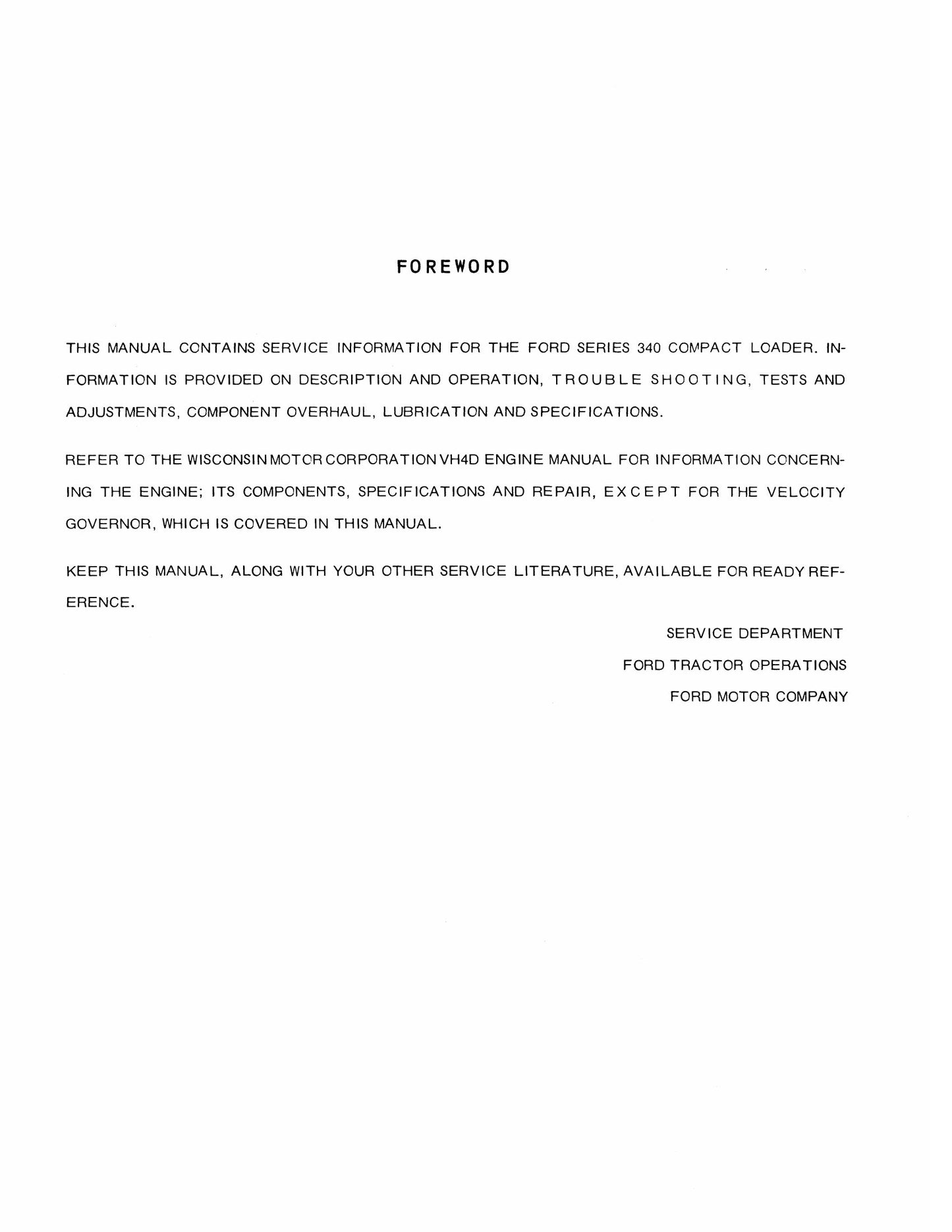 FORD 340 Skid Steer Loader Factory Workshop Repair Manual 40034010