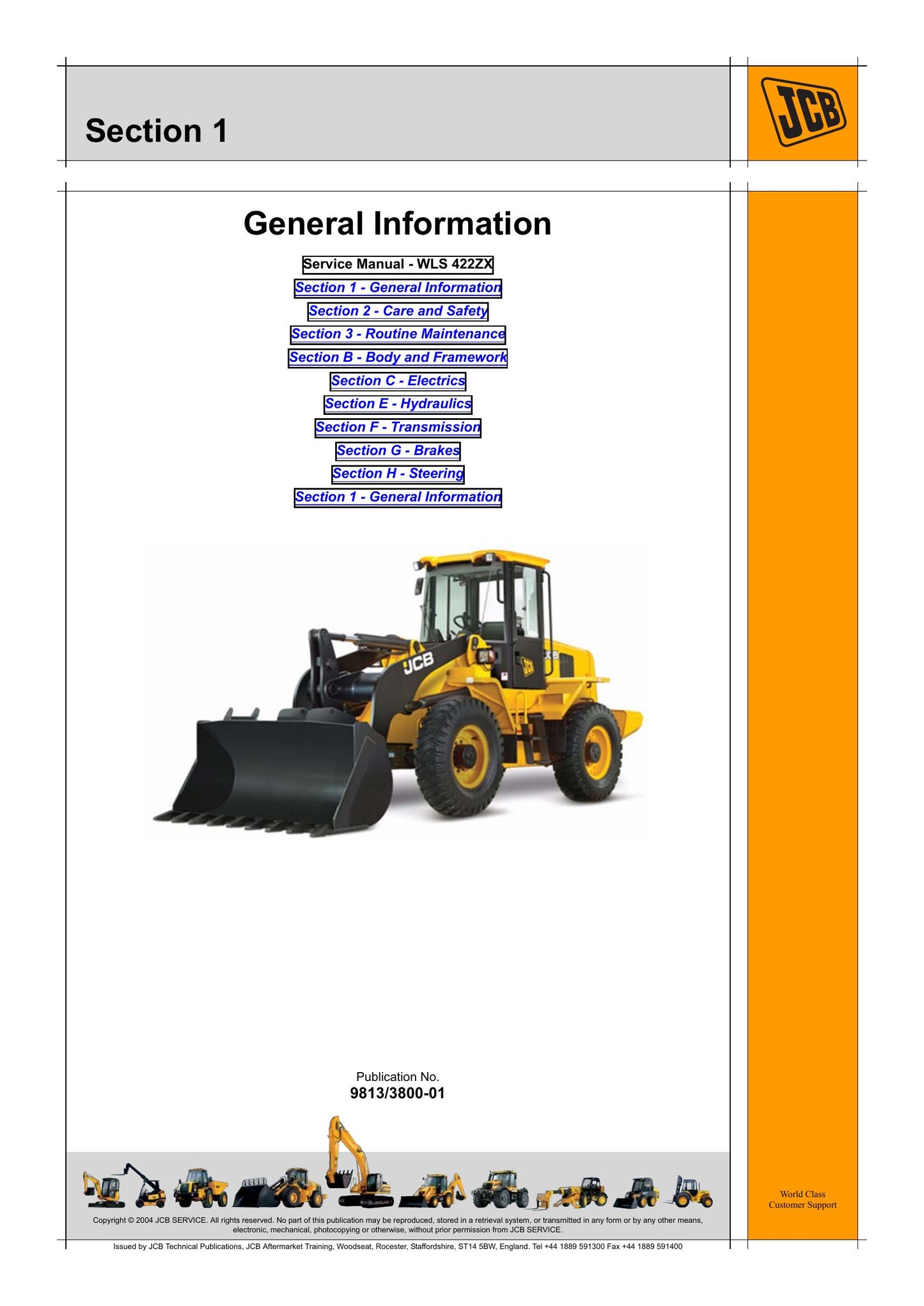 JCB WLS 422ZX Wheel Loader Factory Workshop Service Manual 9813/3800-01