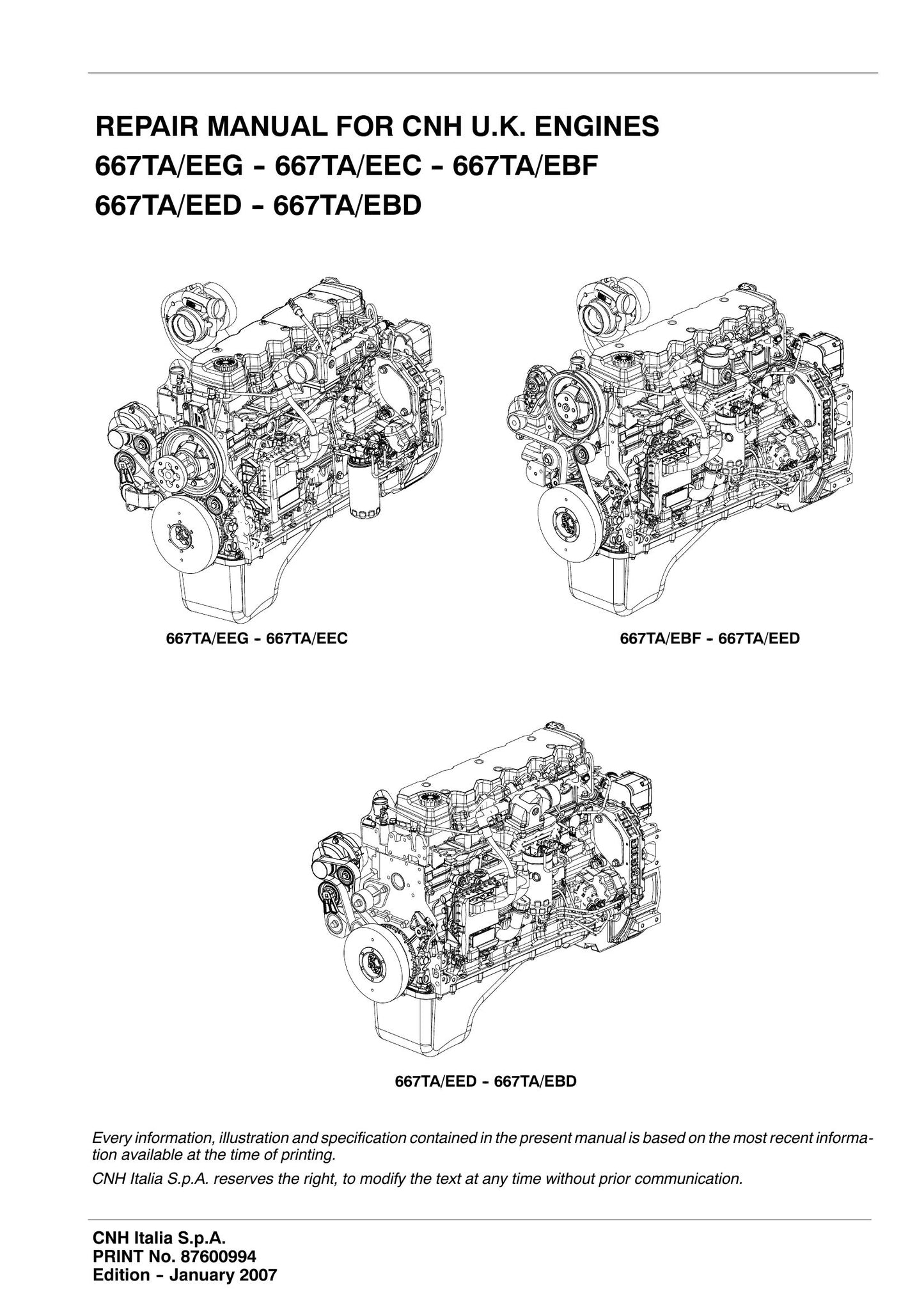CASE 667TA/EBD 667TA/EBF 667TA/EEC 667TA/EED 667TA/EEG Engine Factory Workshop Repair Manual 87600994