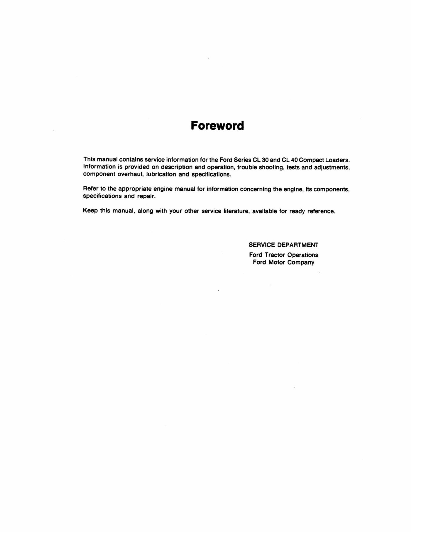 FORD CL-30 CL-40 Compact Loader Factory Workshop Repair Manual 40003020