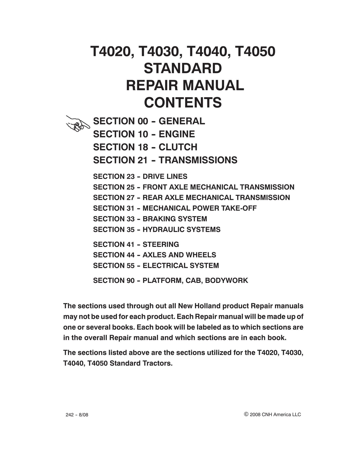 NEW HOLLAND T4020 T4030 T4040 T4050 Tractor Factory Workshop Repair Manual 87758544