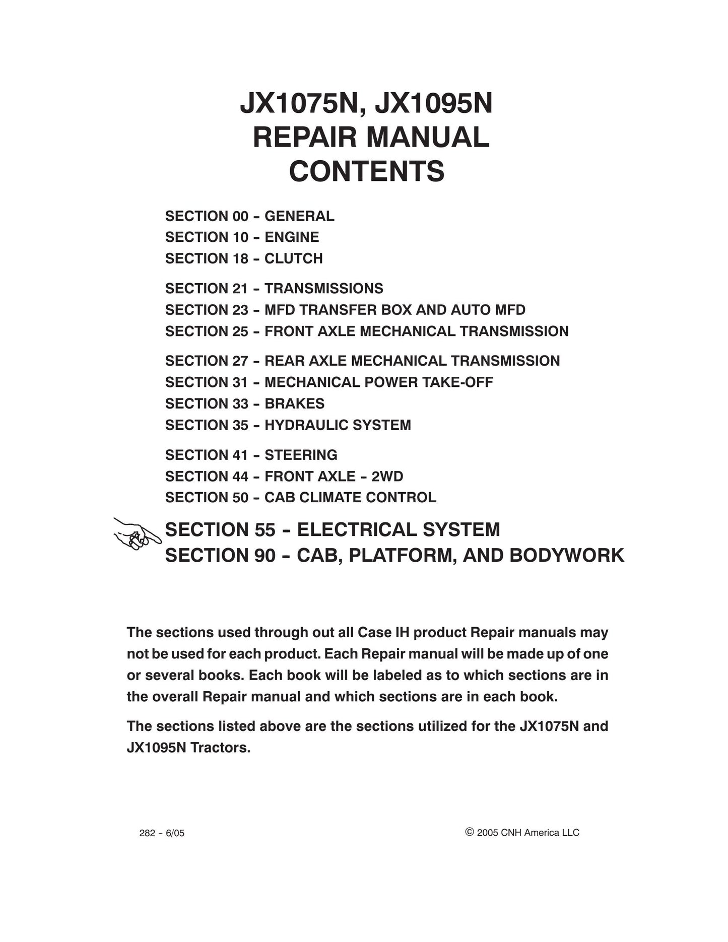 CASE IH JX1075N JX1095N Tractor Factory Workshop Repair Manual 87352294