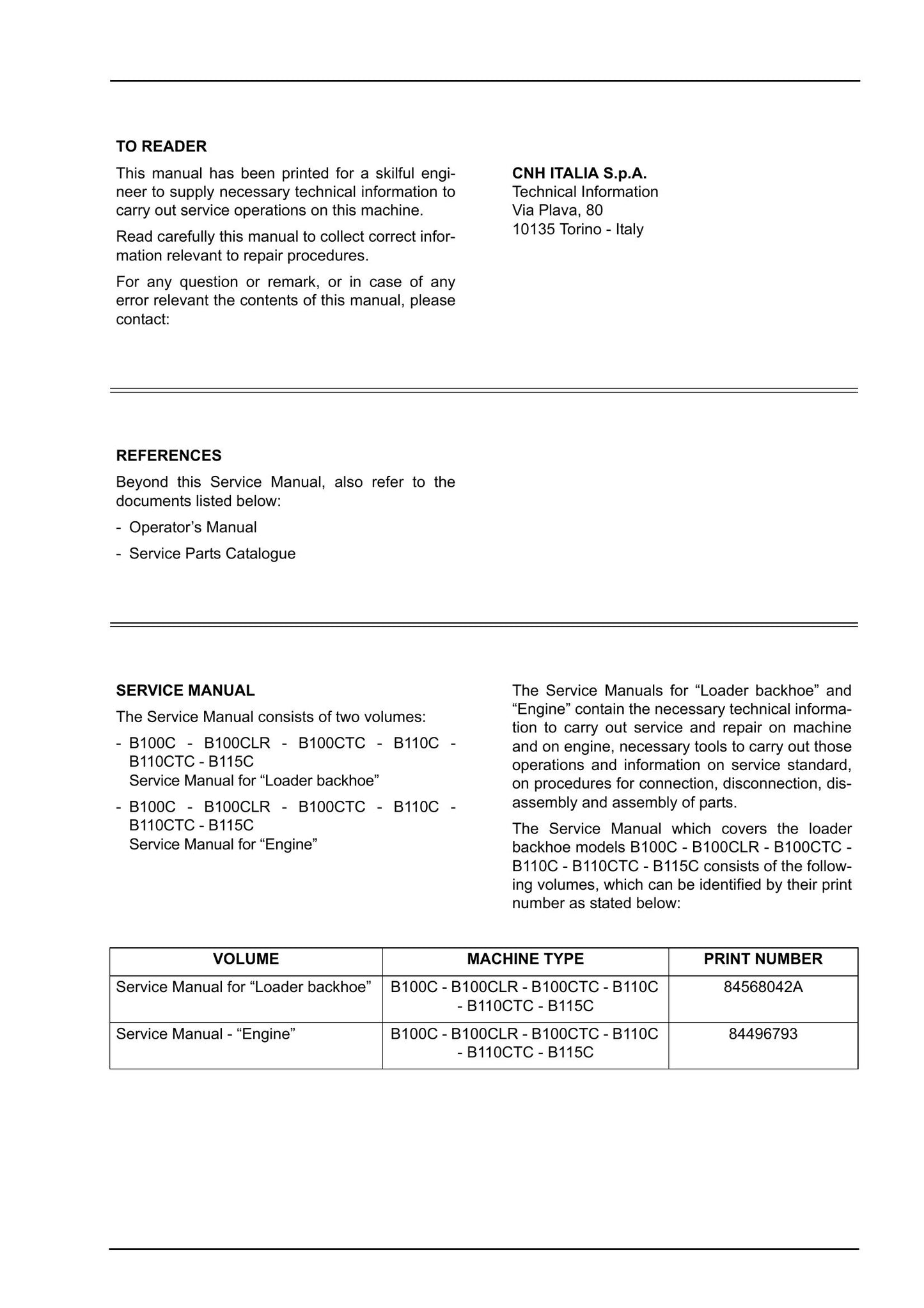 New Holland B100C B100CLR B100CTC B110C B110CTC B115C Backhoe Loader Factory Workshop Service Manual 84568042A
