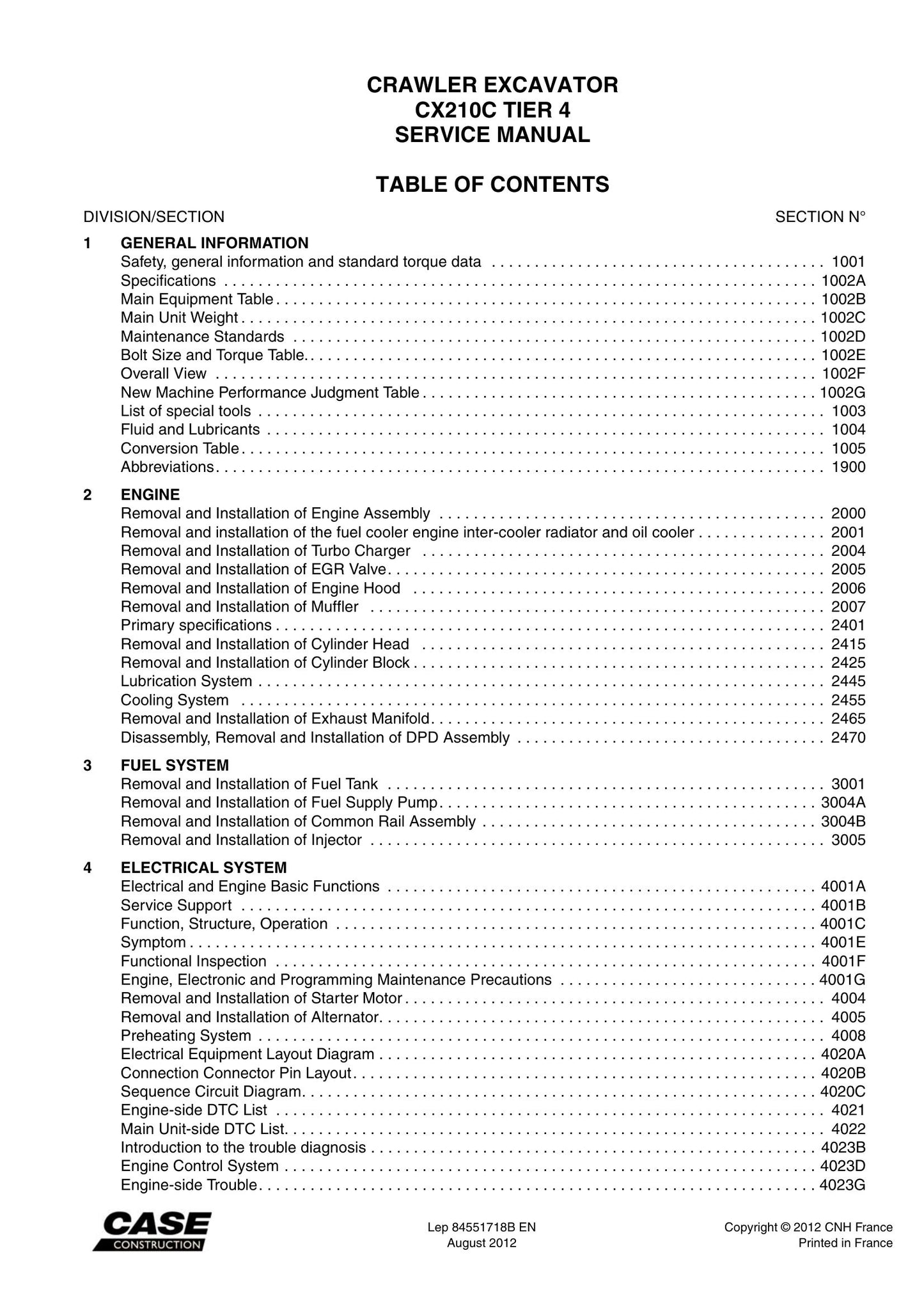 CASE CX210C Crawler Excavator Factory Workshop Service Manual 84551718B
