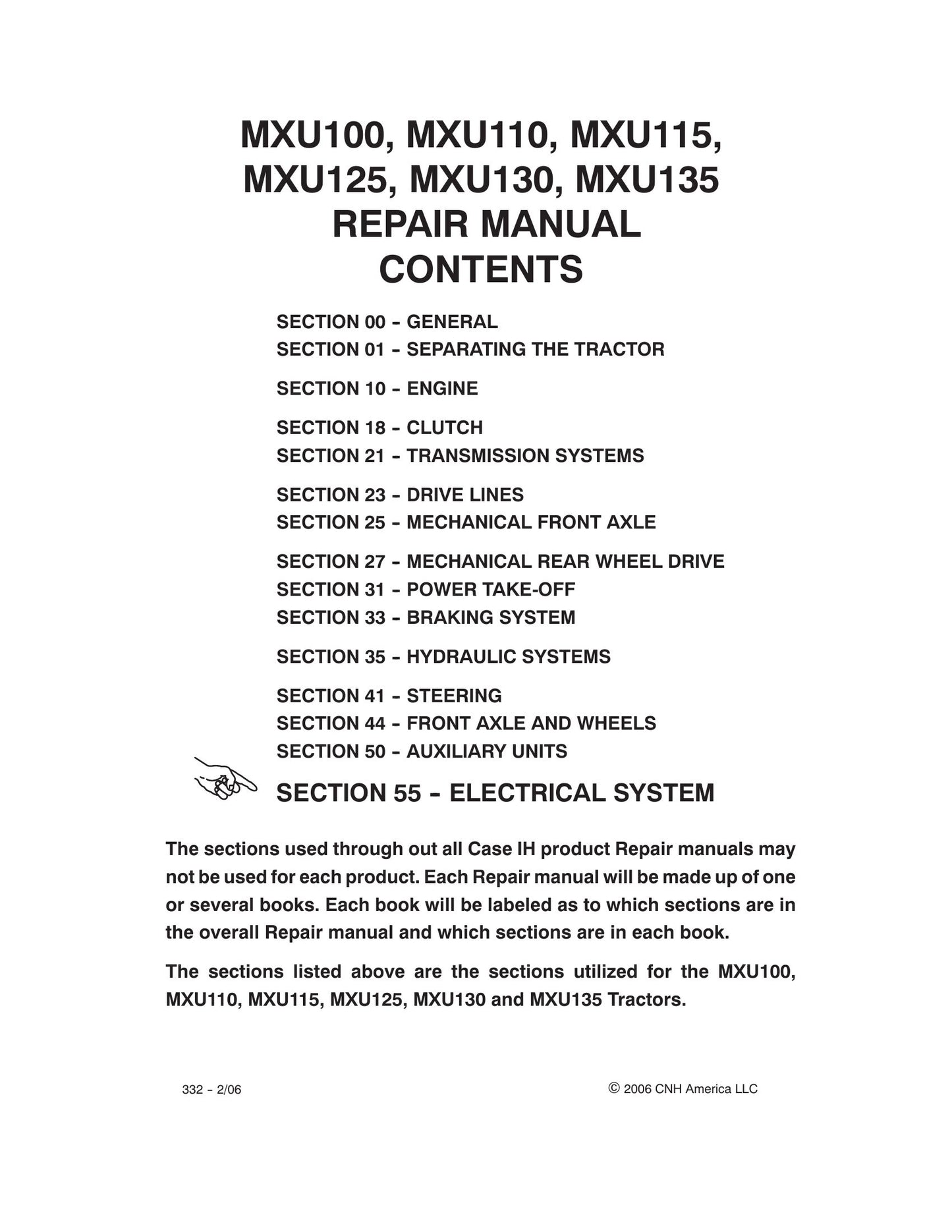 CASE MXU100 MXU110 MXU115 MXU125 MXU130 MXU135 Tractor Factory Workshop Repair Manual 87520742