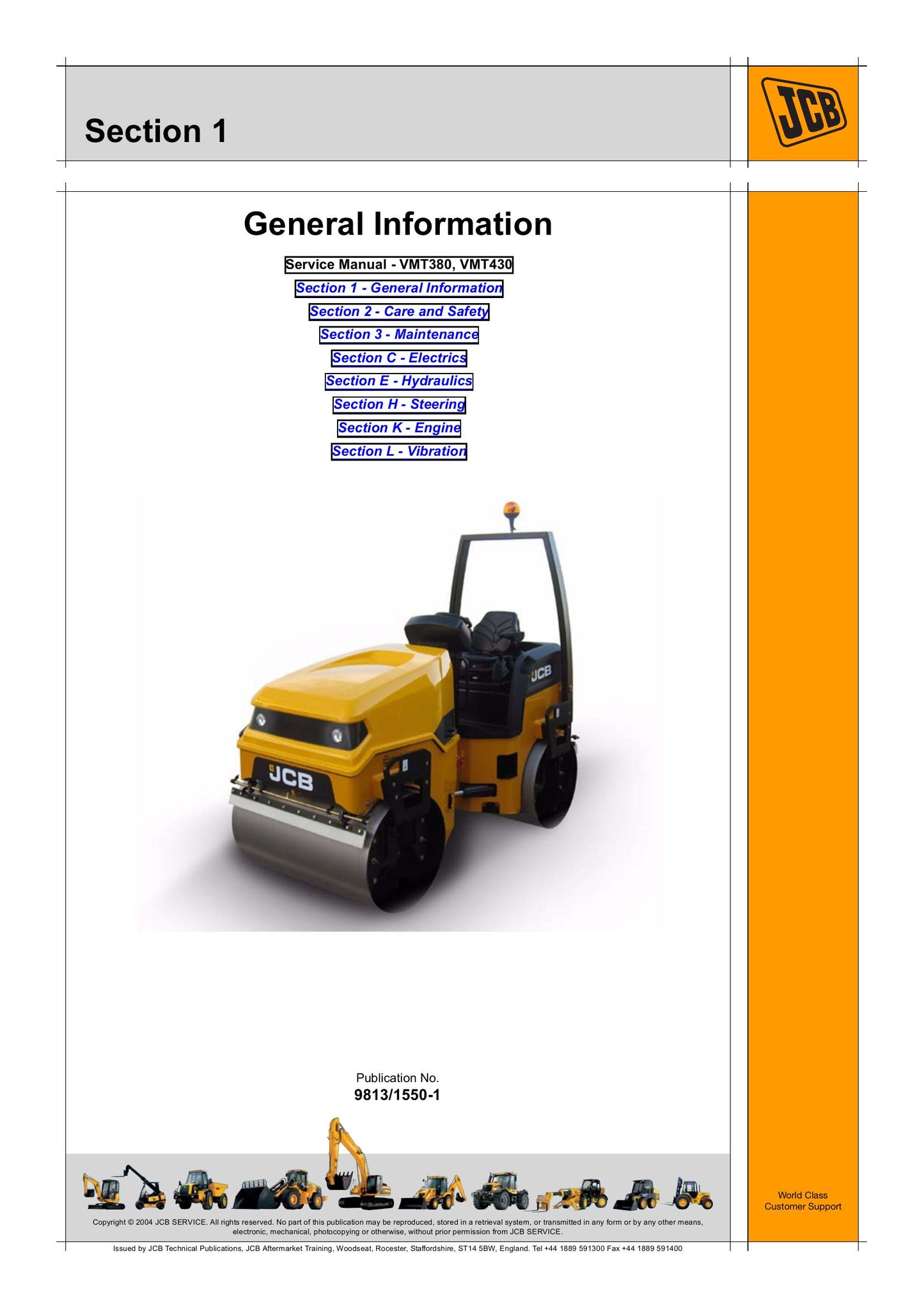 JCB VMT380 VMT430 Vibratory Roller Factory Workshop Service Manual 9813/1550-1