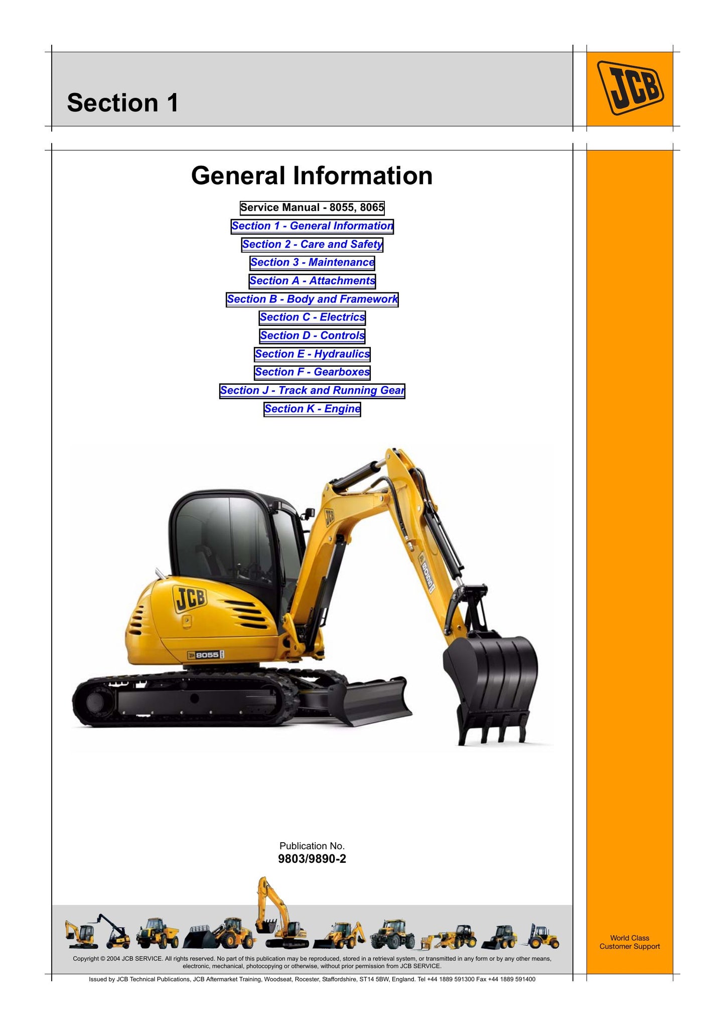 JCB 8055 8065 Crawler Excavator Factory Workshop Service Manual 9803/9890-3