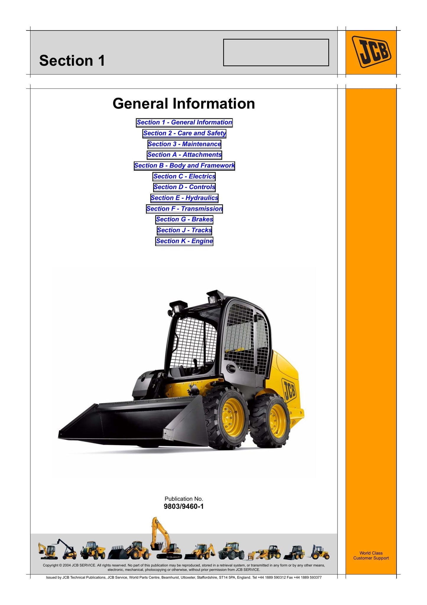 JCB Robot 190 1110 Skid Steer Loader Factory Workshop Service Manual 9803/9460-1