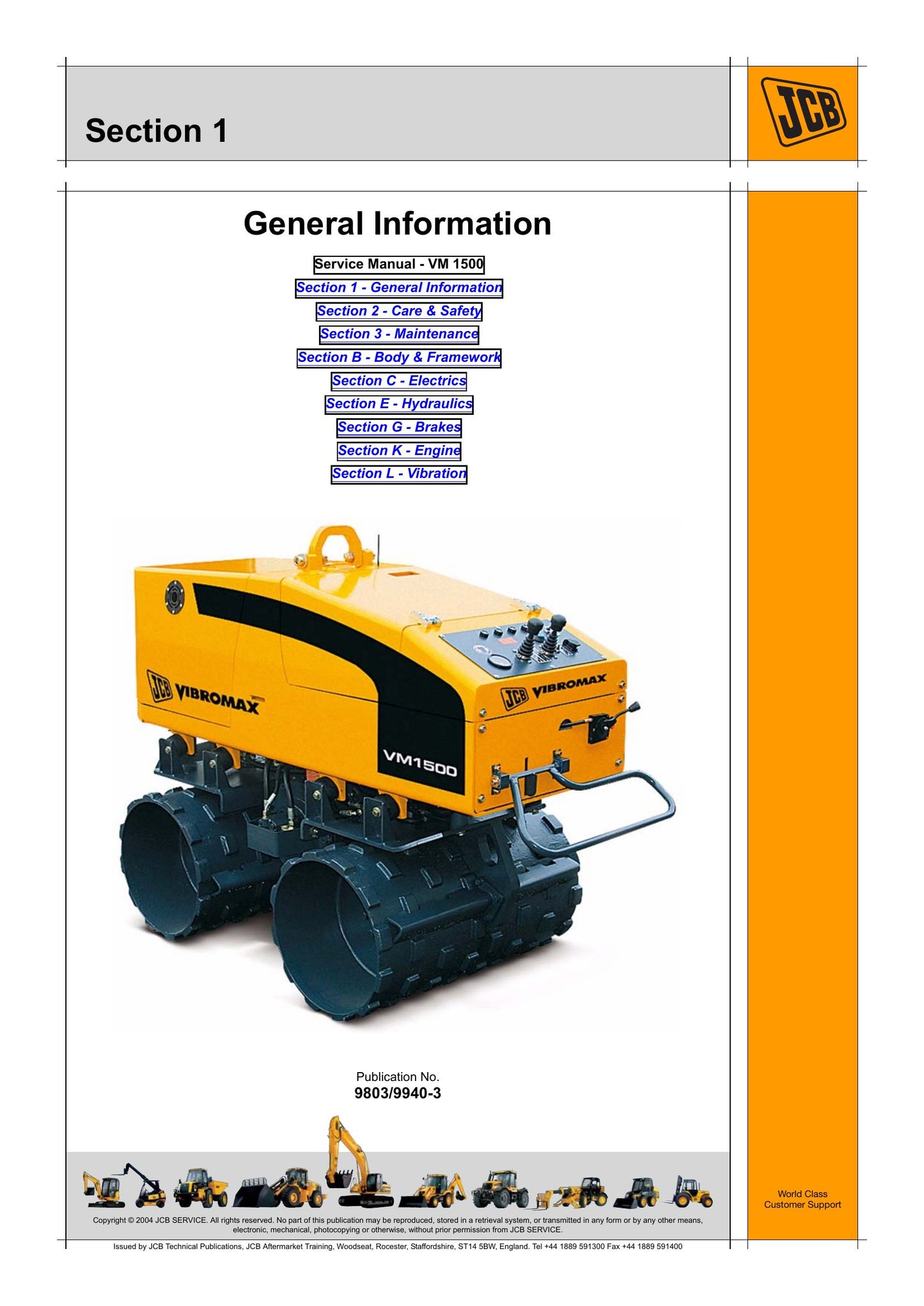 JCB VM 1500 VM 1500 M VM 1500 F Vibratory Roller Factory Workshop Service Manual 9803/9940-3