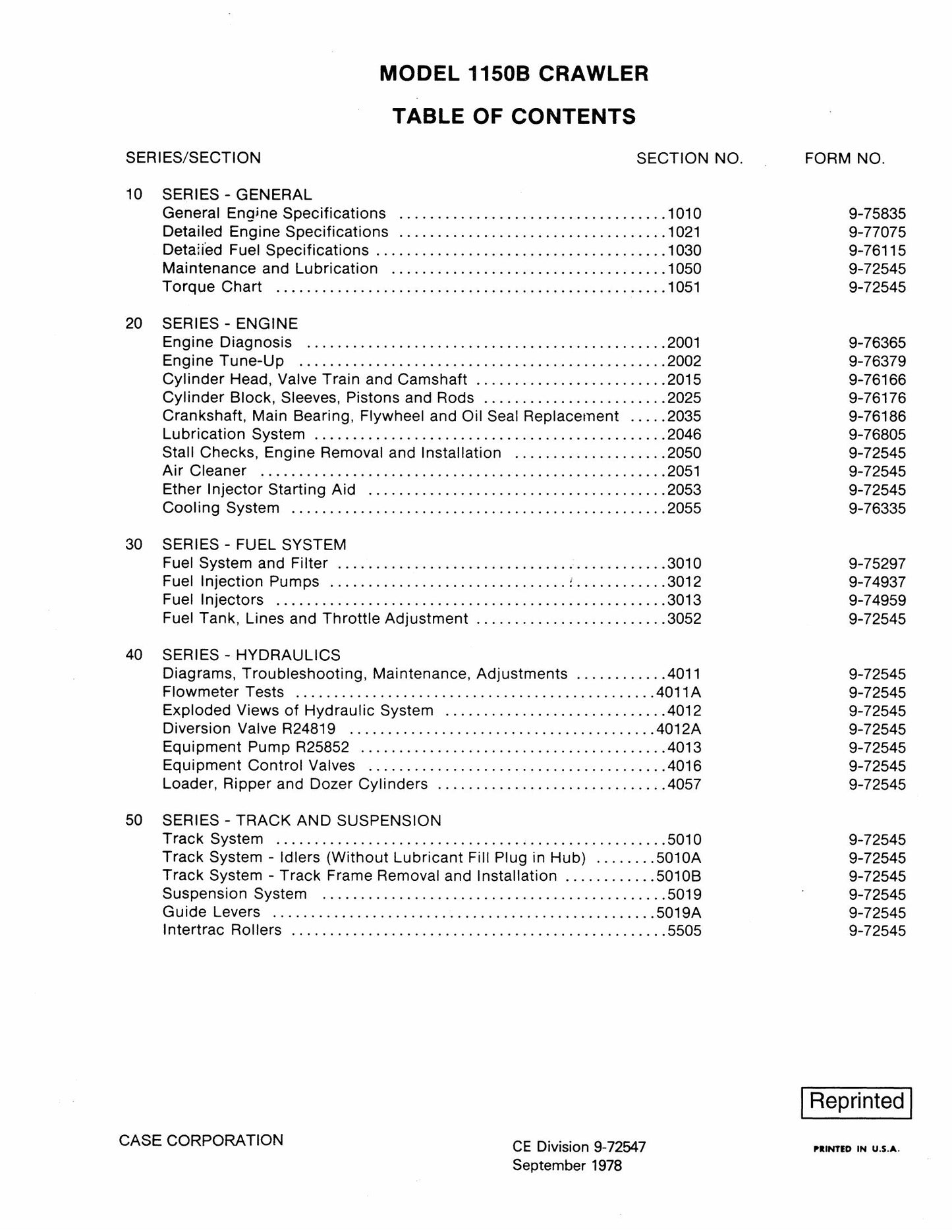 CASE 1150B Crawler Bulldozer Factory Workshop Service Manual 9-72547