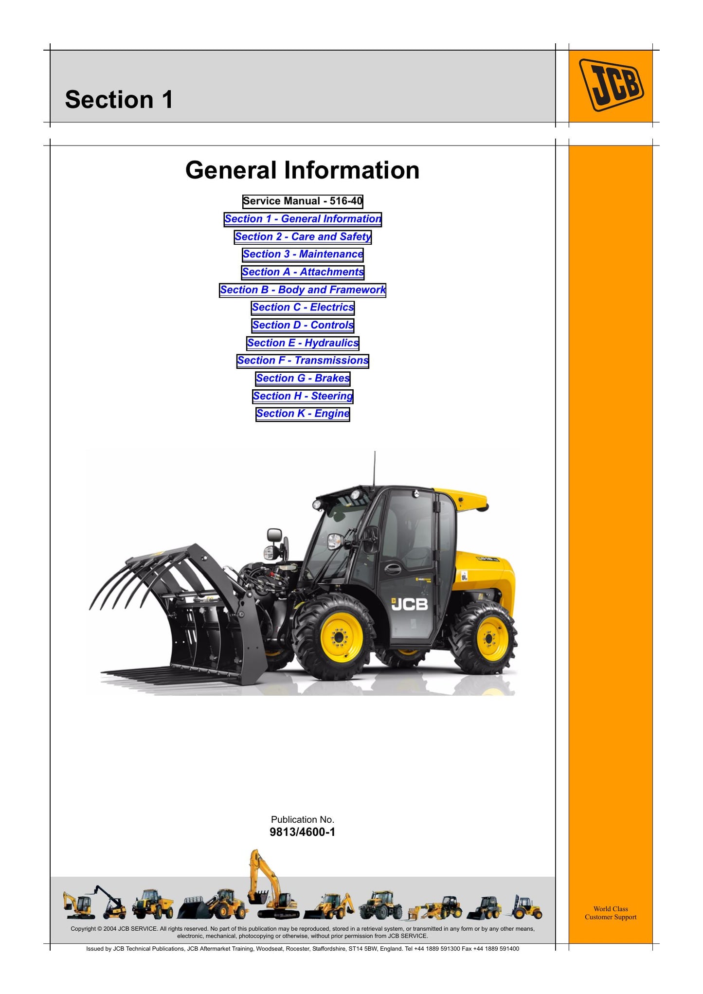 JCB 516-40 Telehandler Factory Workshop Service Manual 9813/4600-1