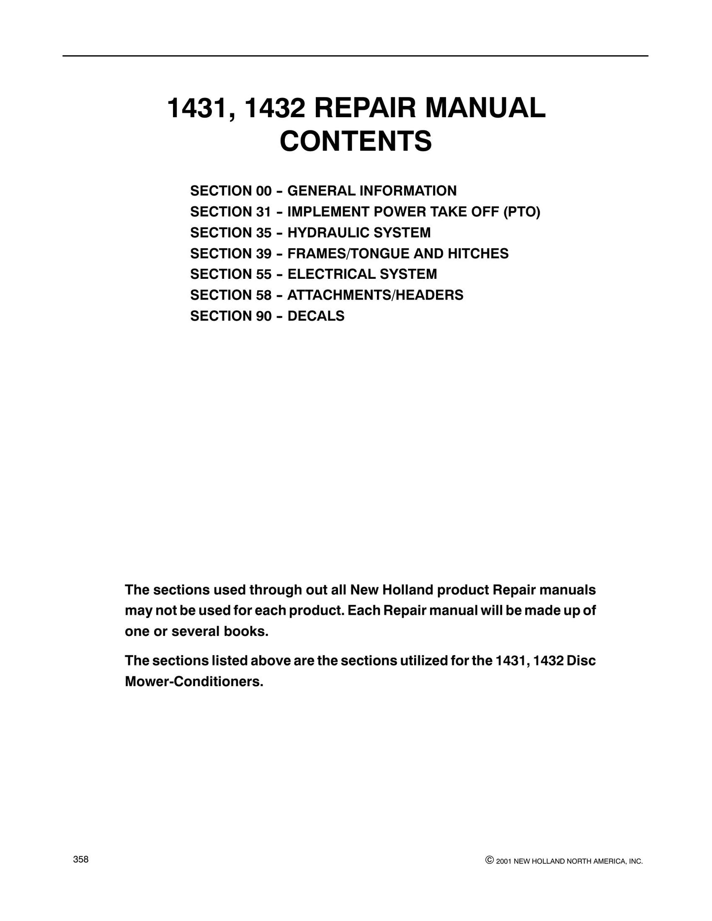 New Holland 1431 1432 Disc Mower-Conditioners Factory Workshop Repair Manual 86592631