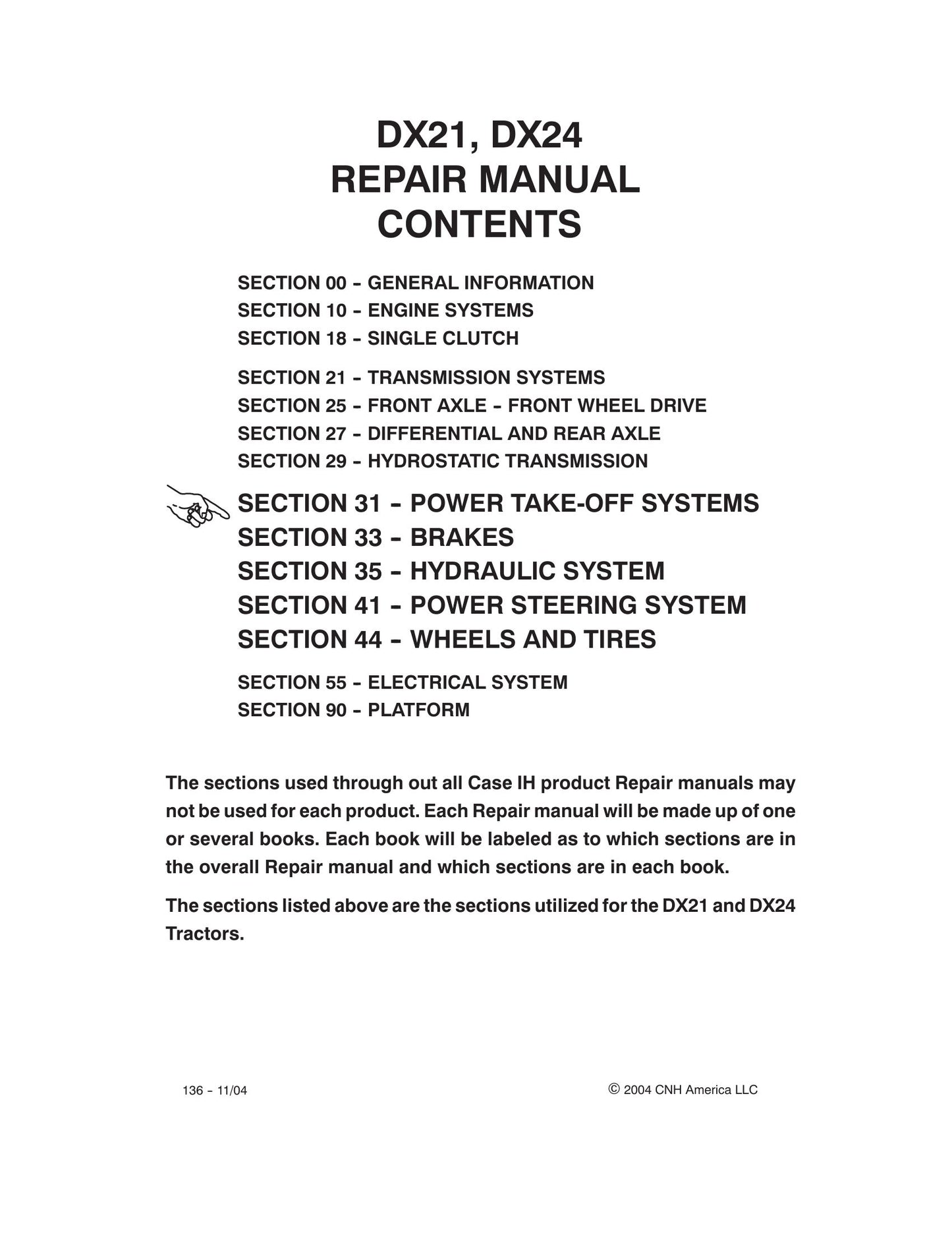 CASE DX21 DX24 Tractor Factory Workshop Repair Manual 87055746