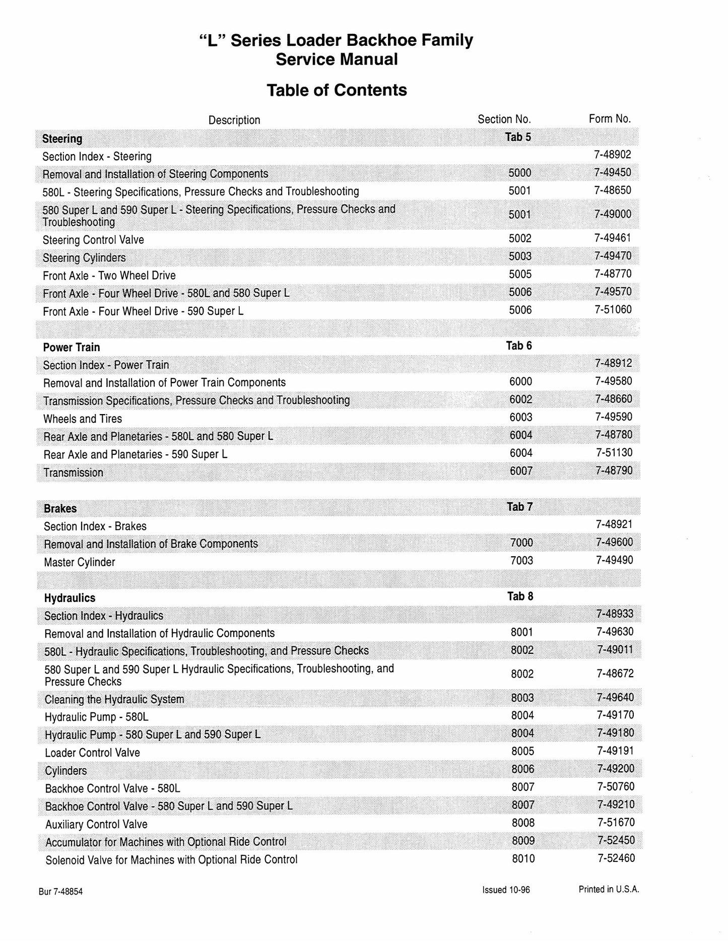 CASE 580L 590L Super L Backhoe Loader Factory Workshop Service Manual Bur 7-48854