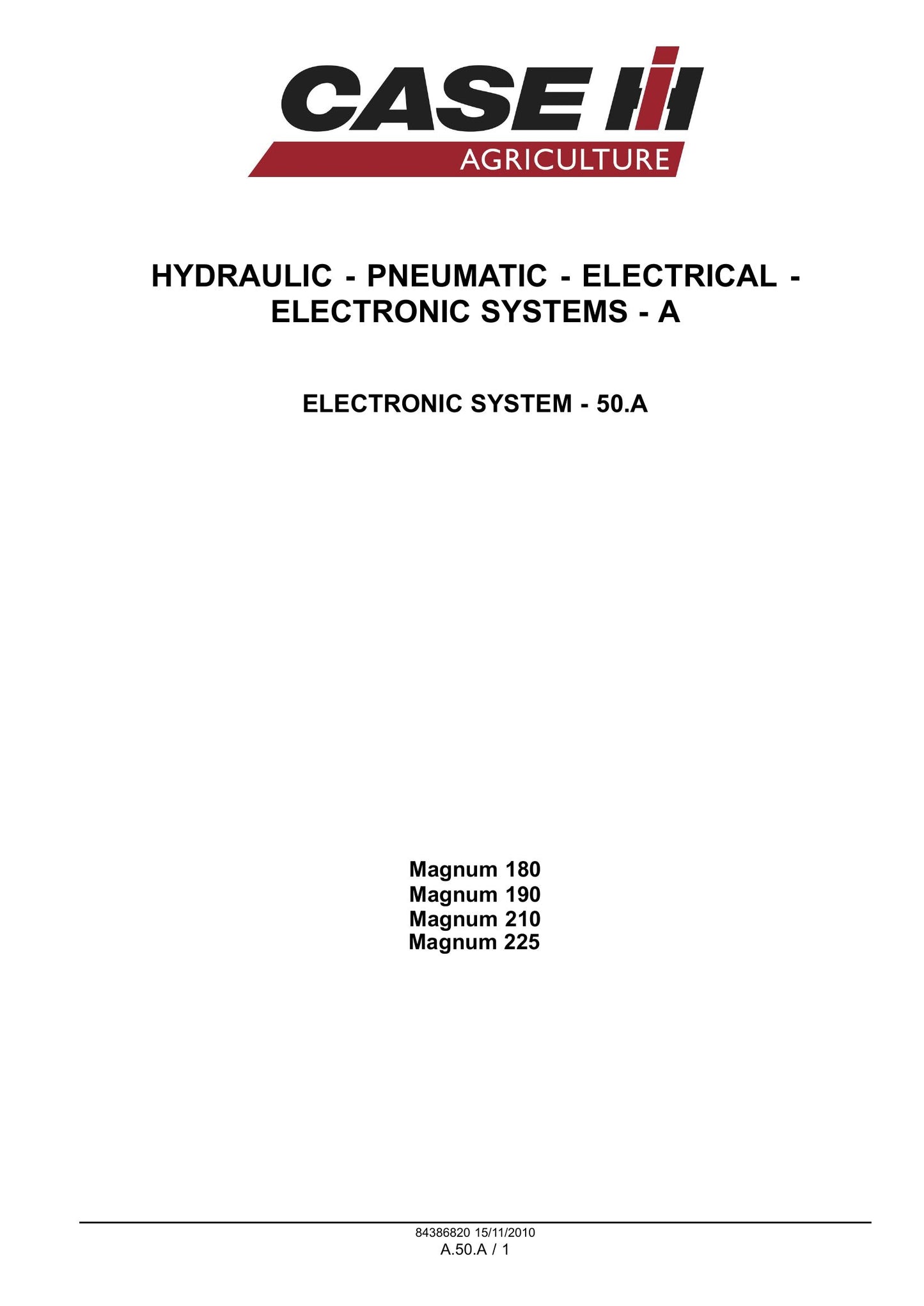 CASE MAGNUM 180 MAGNUM 190 MAGNUM 210 MAGNUM 225 Tractor Factory Workshop Service Manual 84386820