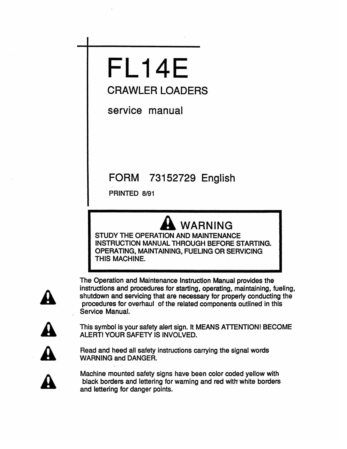 FIATALLIS FL14E Crawler Loader Factory Workshop Service Manual 73152729