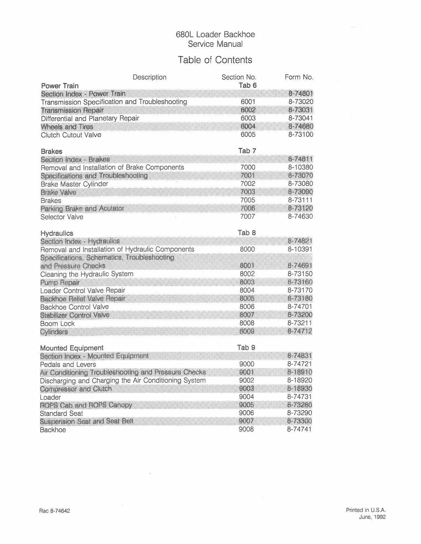 CASE 680L Backhoe Loader Factory Workshop Service Manual 8-74642
