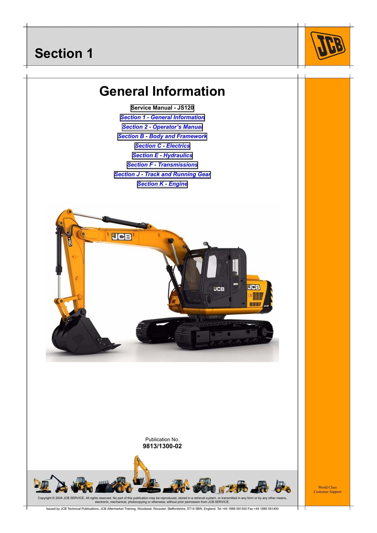 JCB JS120 Crawler Excavator Factory Workshop Service Manual 9813/1300-02