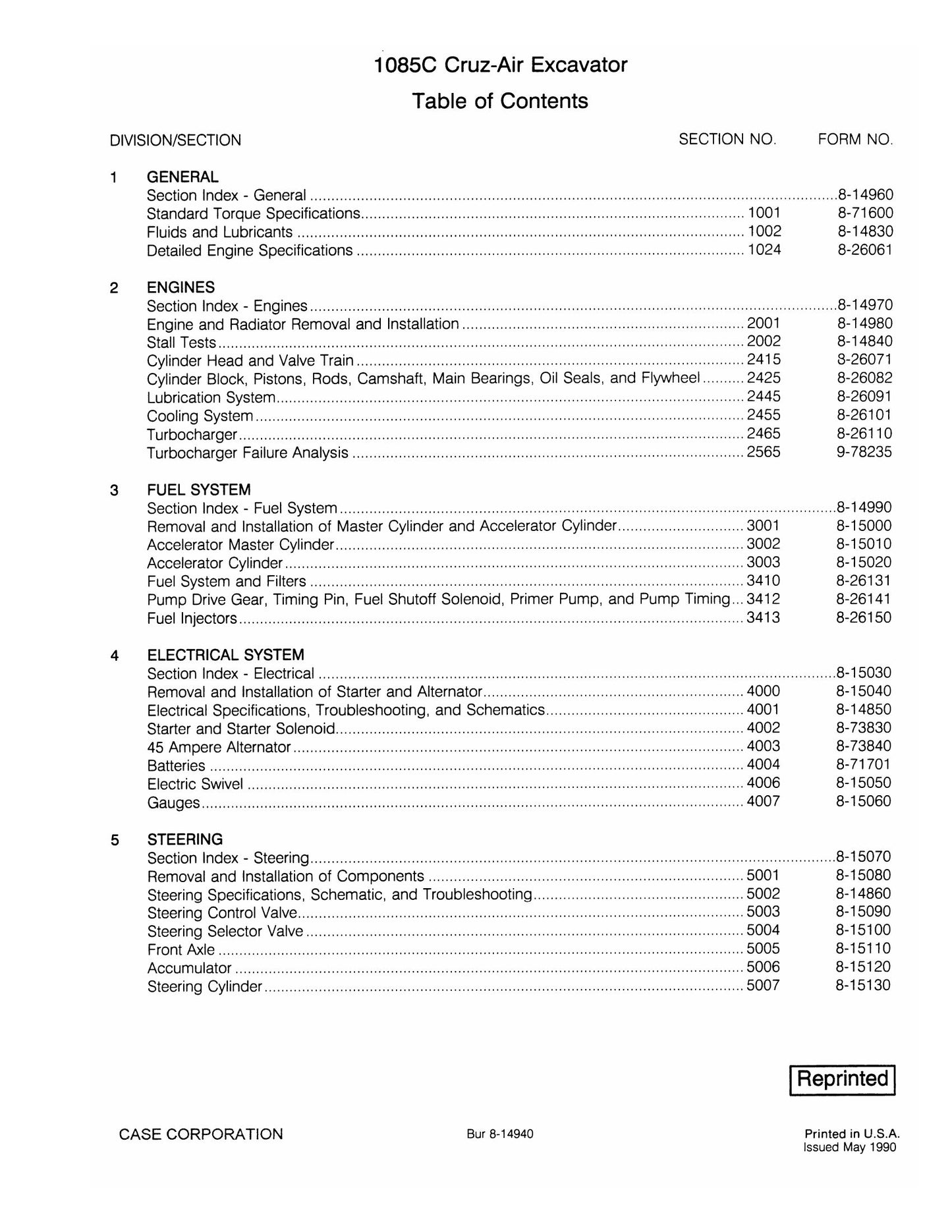 CASE 1085C Crawler Excavator Factory Workshop Service Manual 8-14930