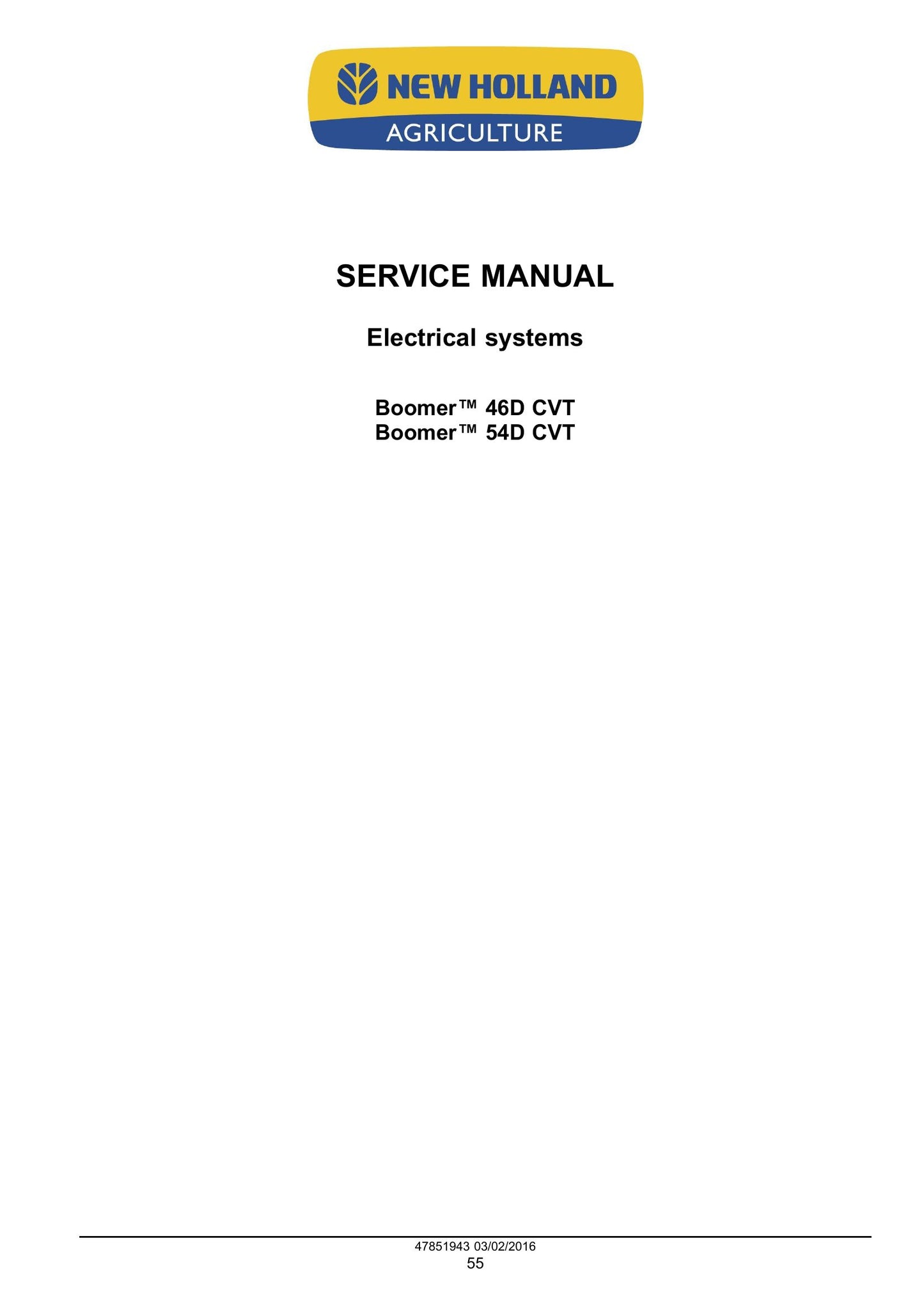 New Holland Boomer™ 46D CVT Boomer™ 54D CVT Compact Tractor Factory Workshop Service Manual 47979818