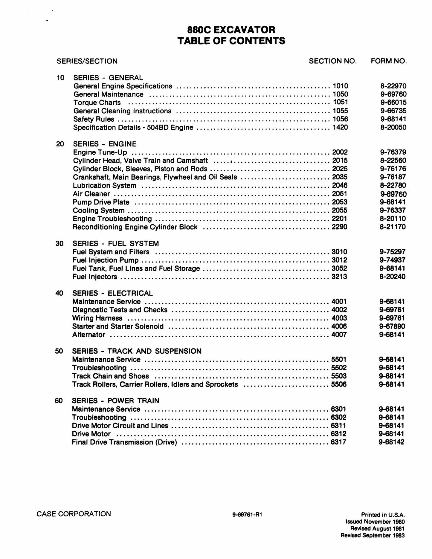 CASE 880C Excavator Factory Workshop Service Manual 9-69762