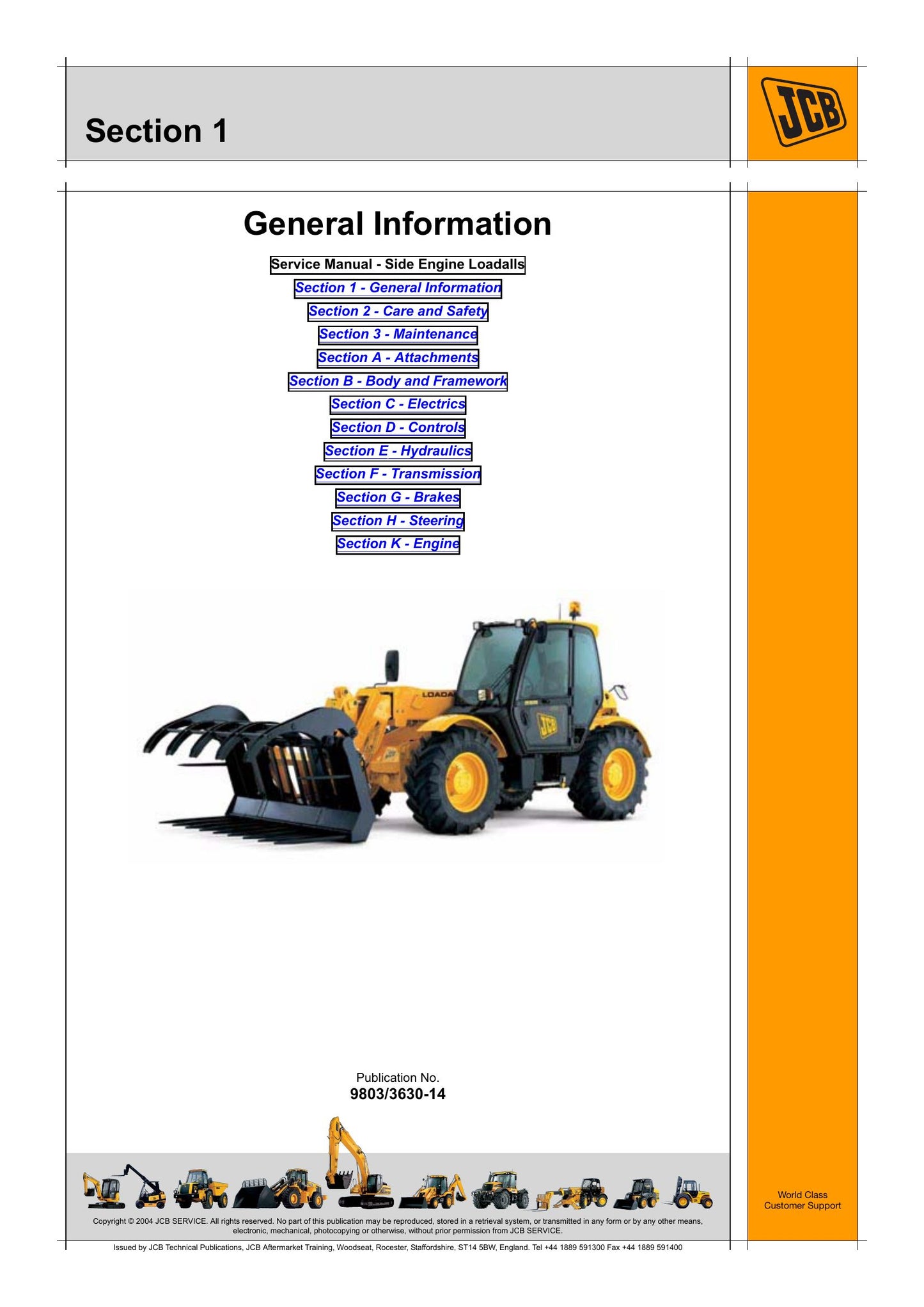 JCB 530-70 532-120 532-140 535-95 535-125 535-140 537-125 540-70 540-140 540-170 Side Engine Loadall Factory Workshop Service Manual 9803/3630-14