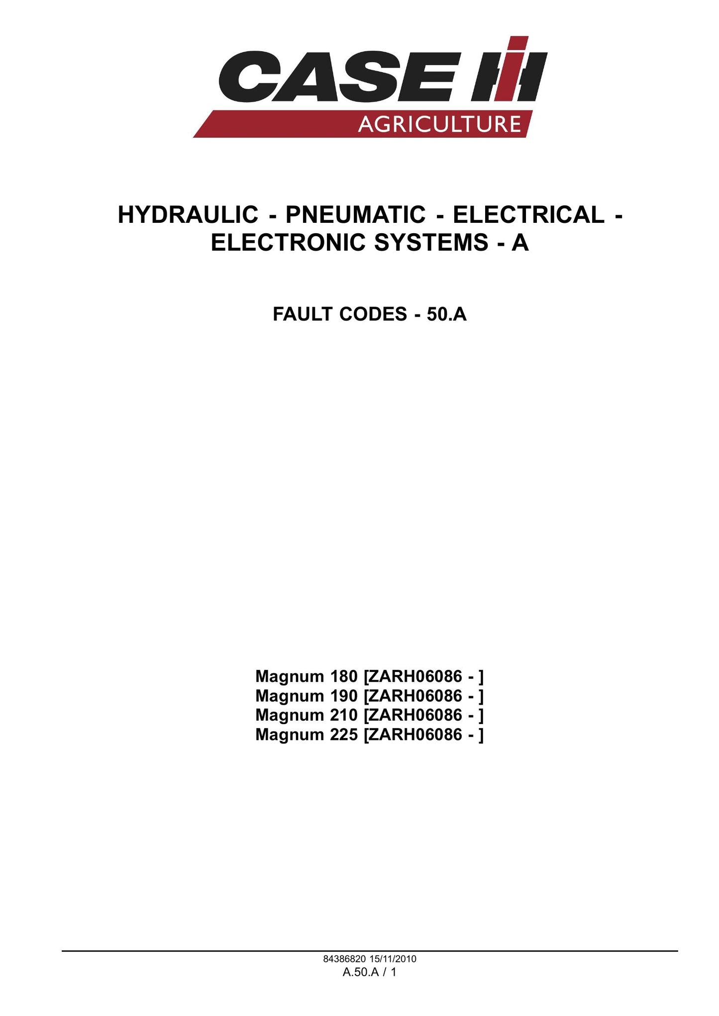 CASE MAGNUM 180 MAGNUM 190 MAGNUM 210 MAGNUM 225 Tractor Factory Workshop Service Manual 84386820