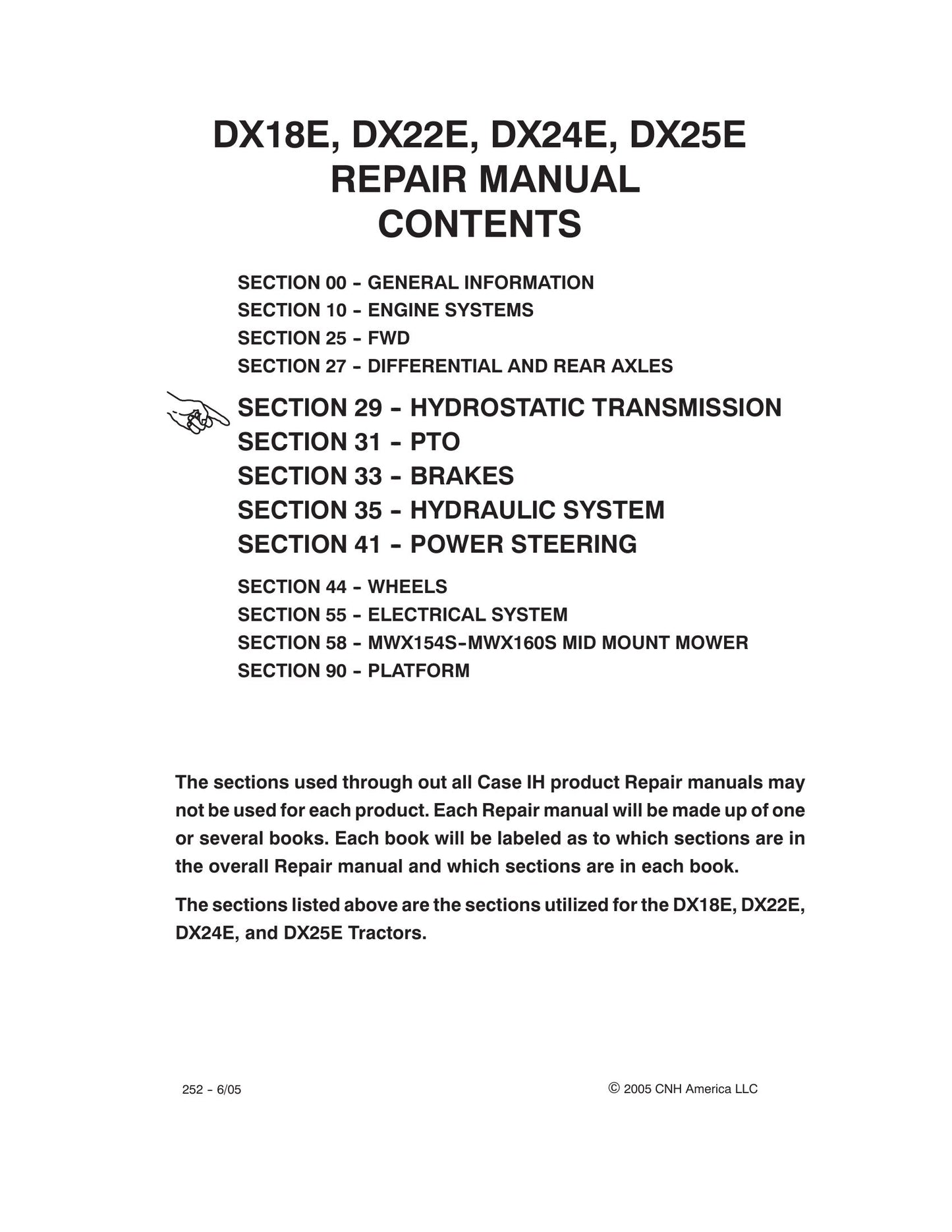 CASE IH DX18E DX22E DX24E DX25E Tractor Factory Workshop Repair Manual 87352318