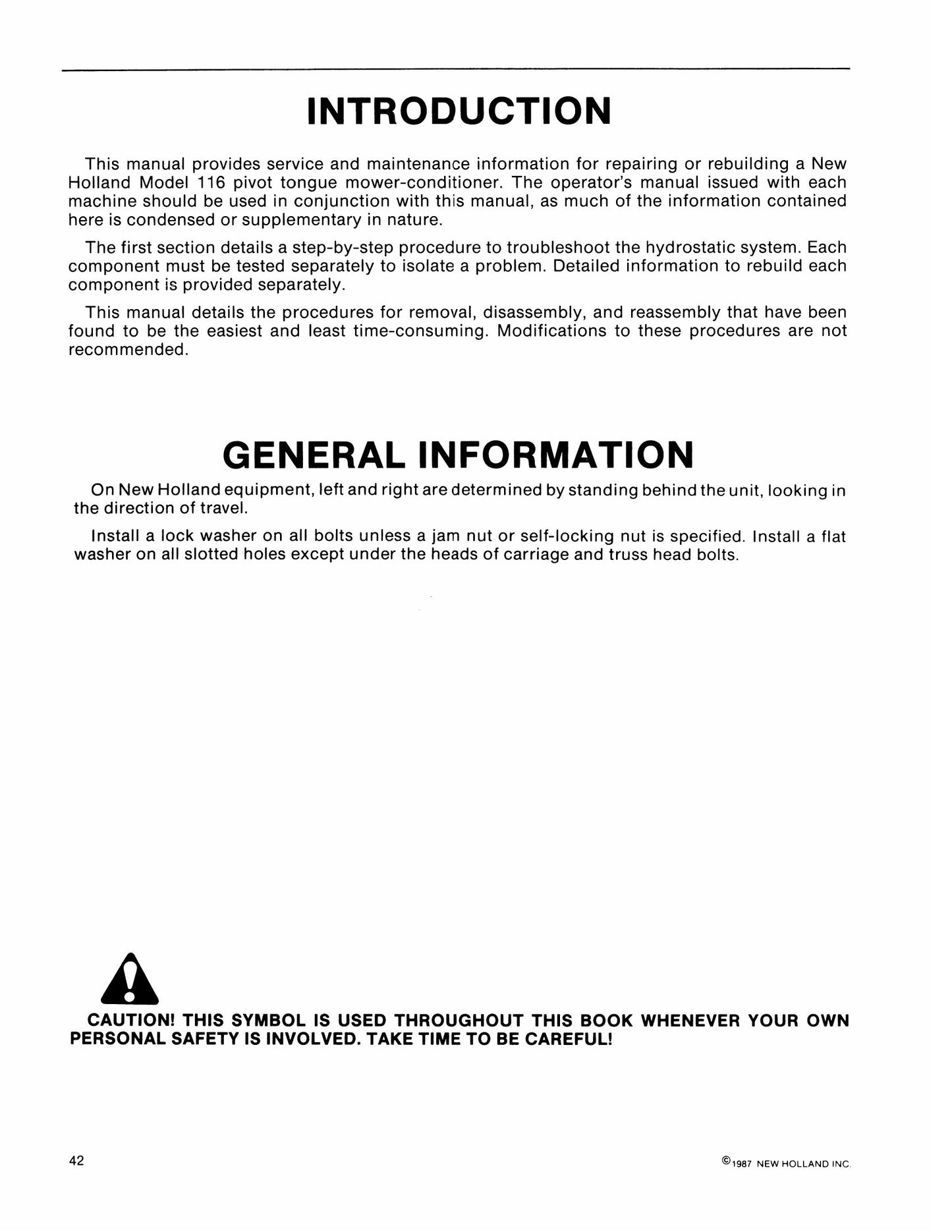 NEW HOLLAND 116 Pivot Tongue Mower-Conditioner Factory Workshop Service Manual 40011610