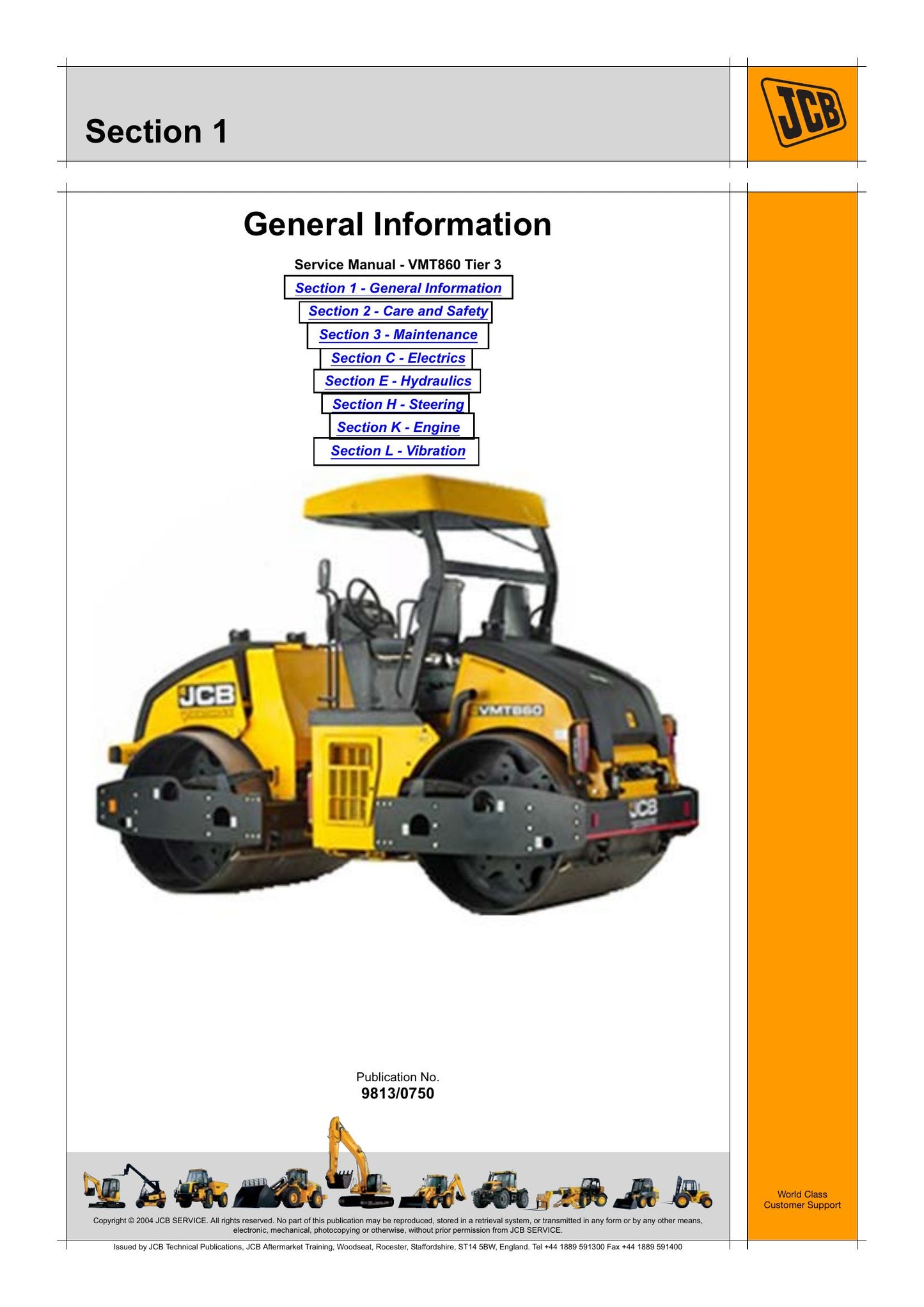 JCB VMT860 Tier 3 Vibratory Roller Factory Workshop Service Manual 9813/0750