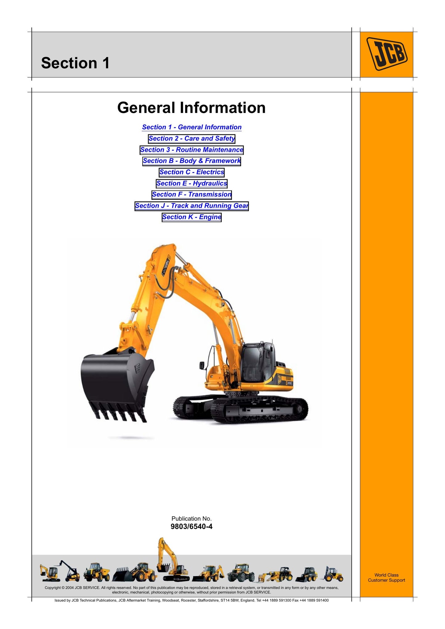 JCB JS330 Crawler Excavator Factory Workshop Service Manual 9803/6540