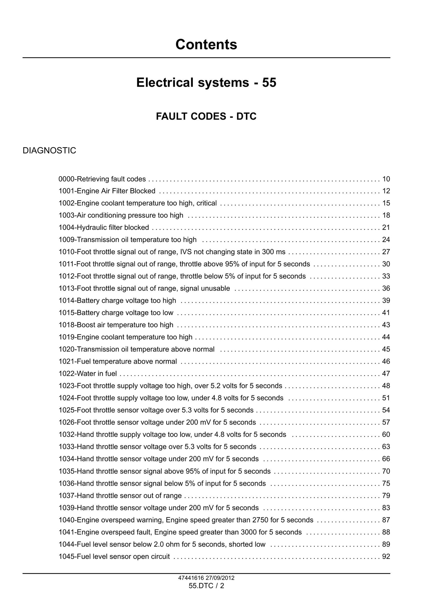 NEW HOLLAND Fault Codes Factory Workshop Service Manual 47441616