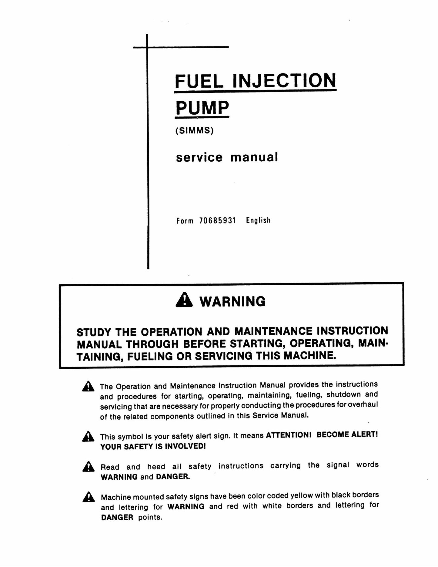 Fiatallis Simms Fuel Injection Pump Factory Workshop Service Manual 70685931