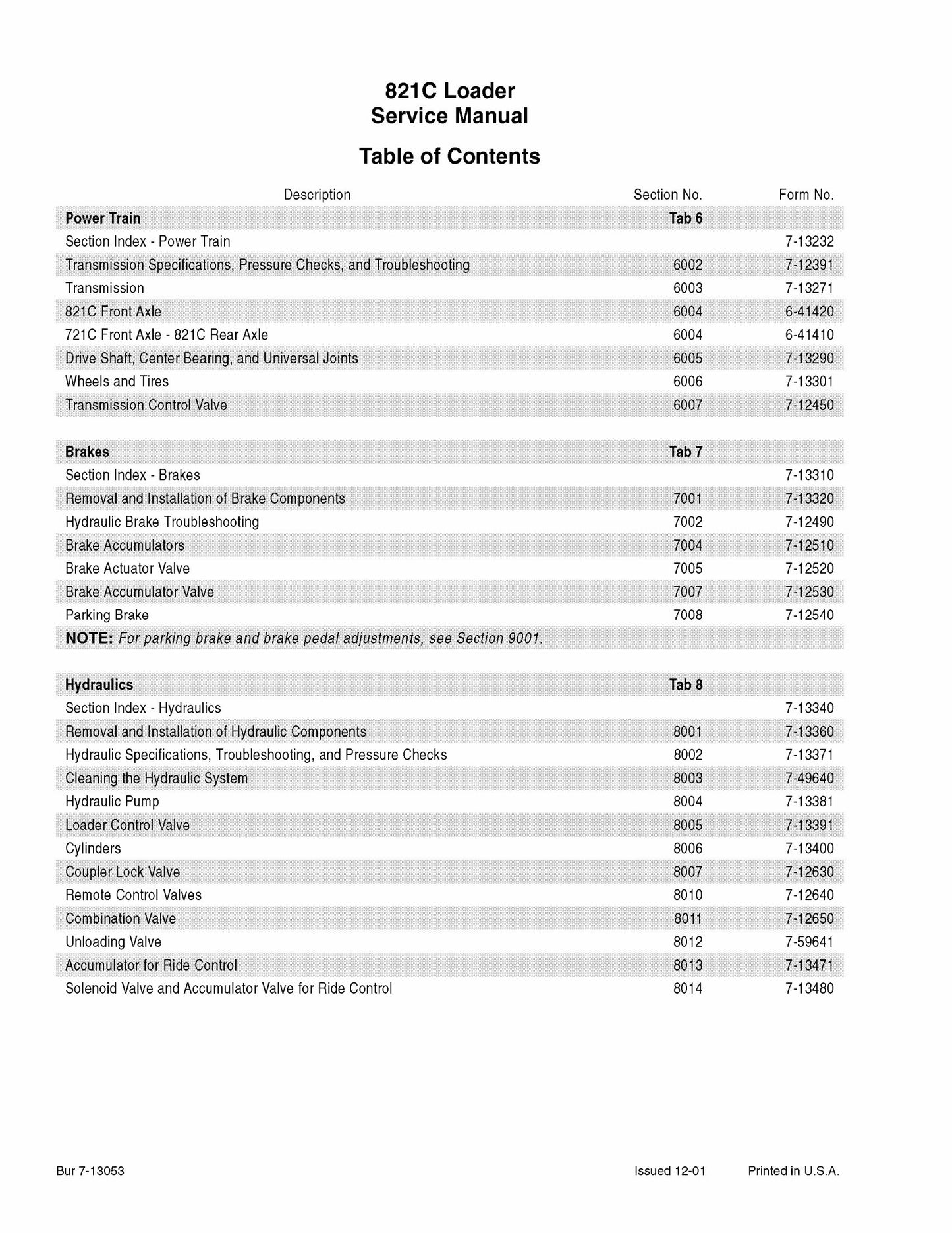 CASE 821C Wheel Loader Factory Workshop Service Manual Bur 7-13053