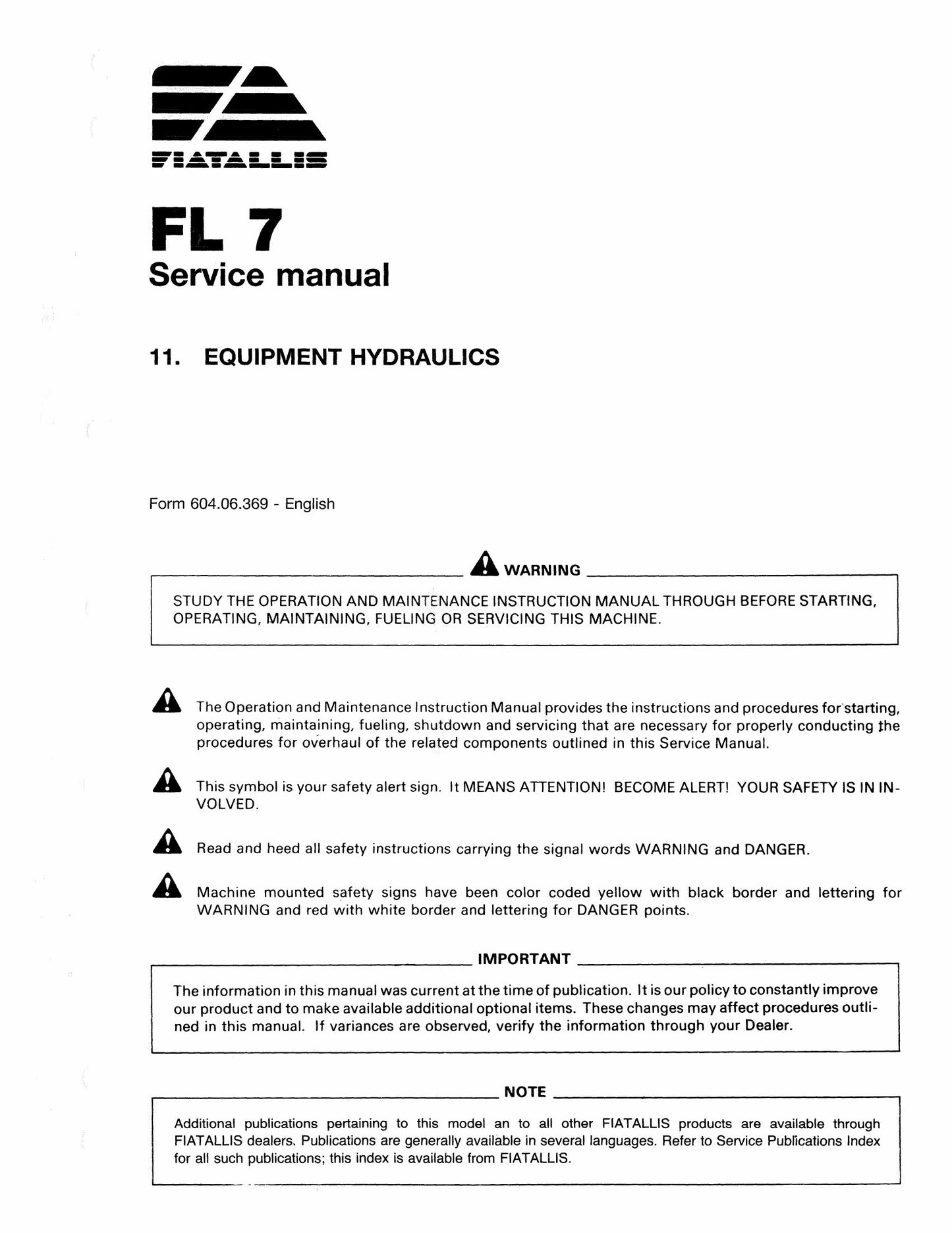 FIATALLIS FL 7 Crawler Loader Factory Workshop Service Manual 60406369