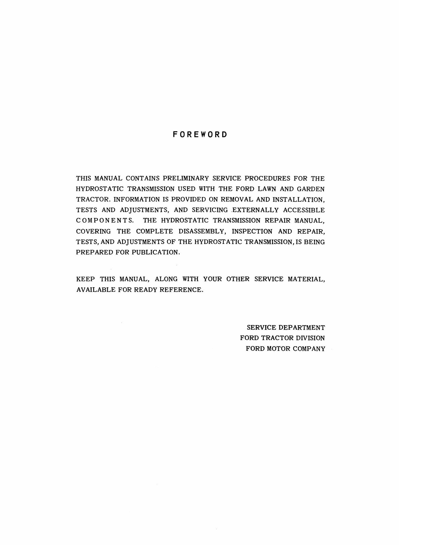 FORD Lawn and Garden Tractor Factory Workshop Service Manual