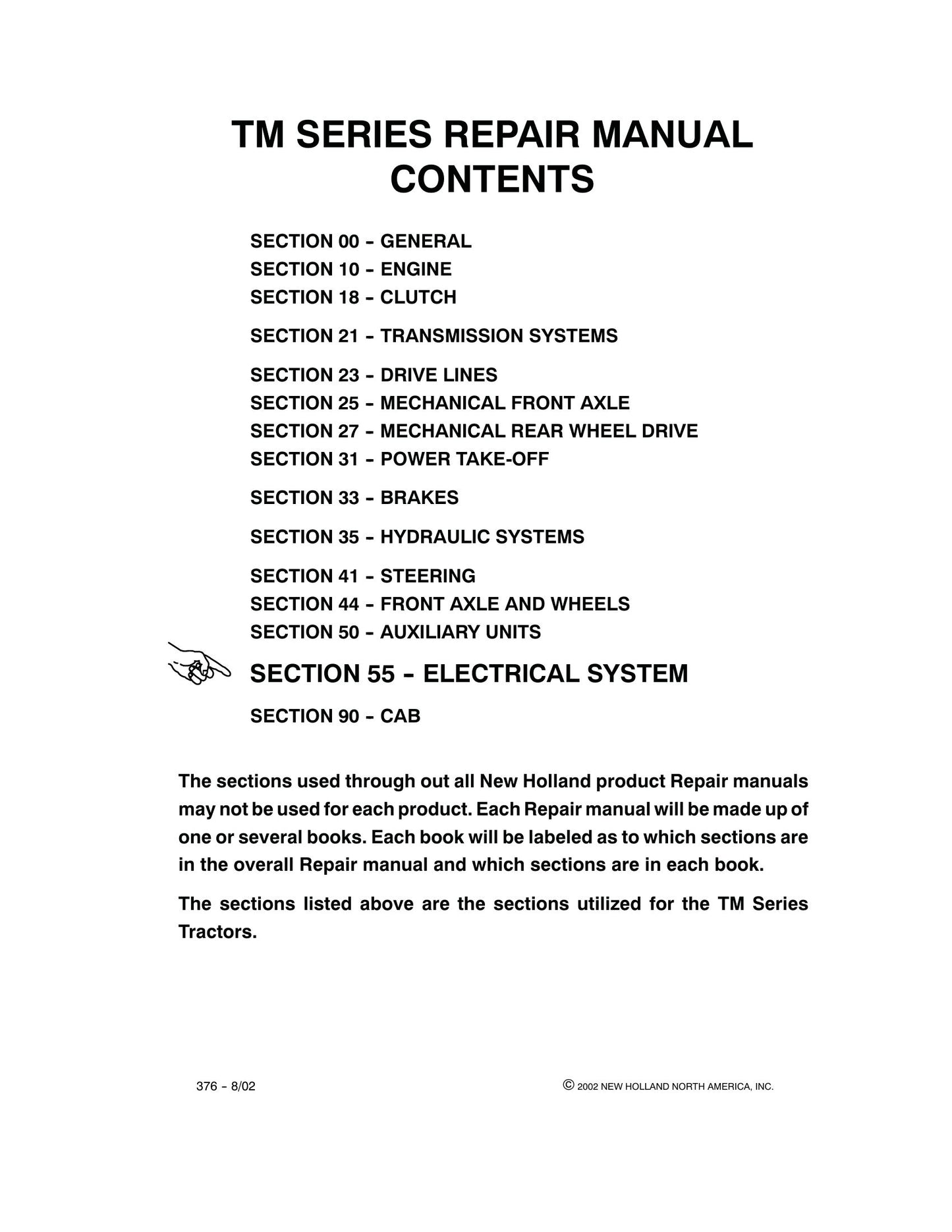 New Holland TM120 TM130 TM140 TM155 TM165 TM180 TM190 Tractor Factory Workshop Repair Manual 87021032