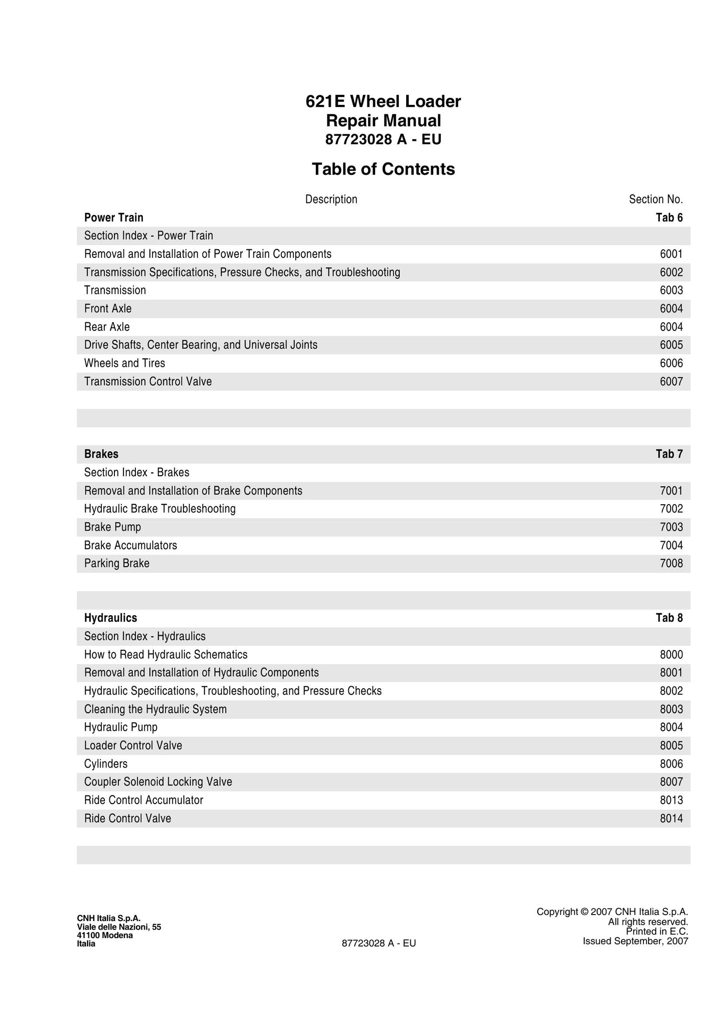 CASE 621E Wheel Loader Factory Workshop Repair Manual 87723028 A - EU