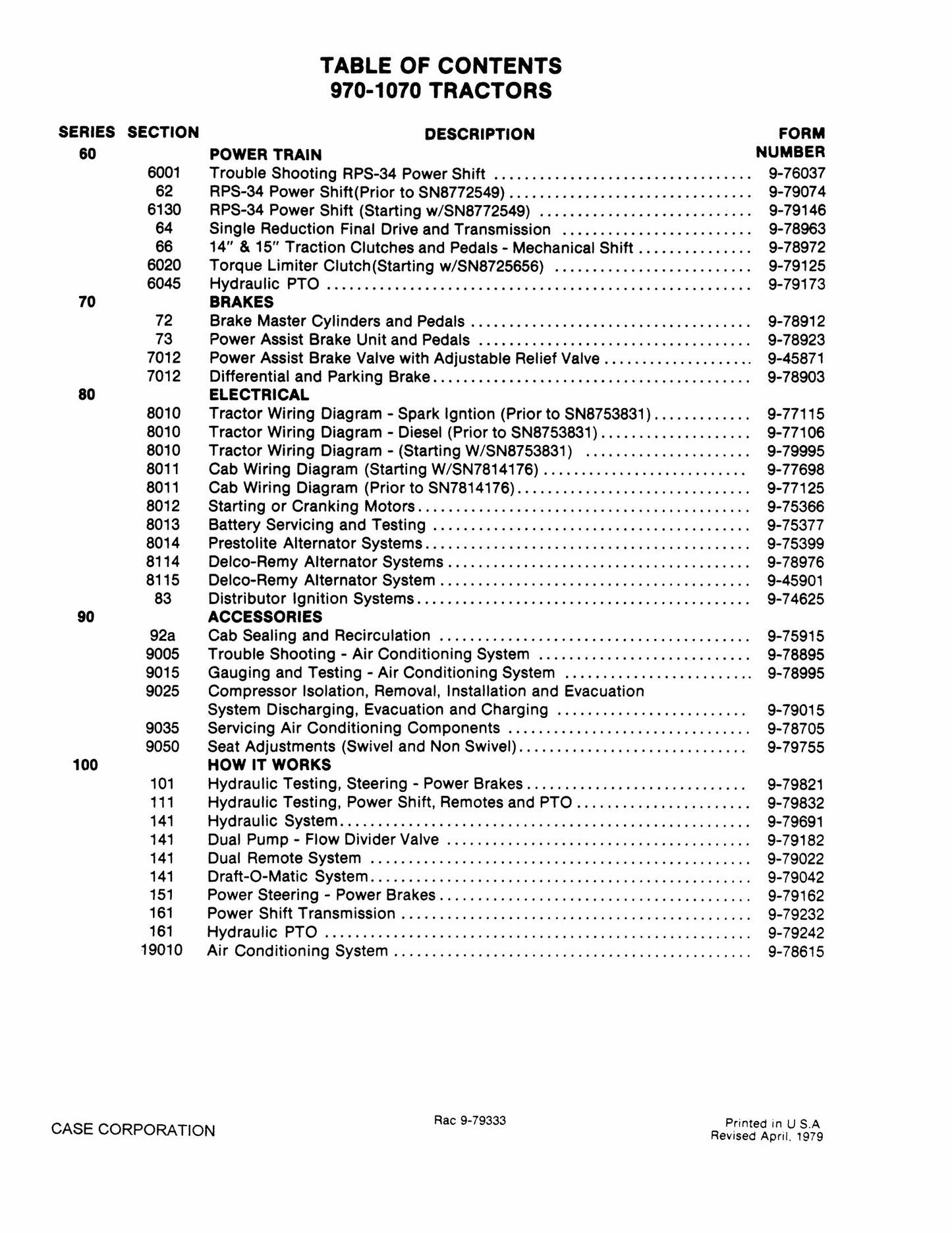 CASE 970 1070 Tractor Factory Workshop Service Manual Rac 9-79333