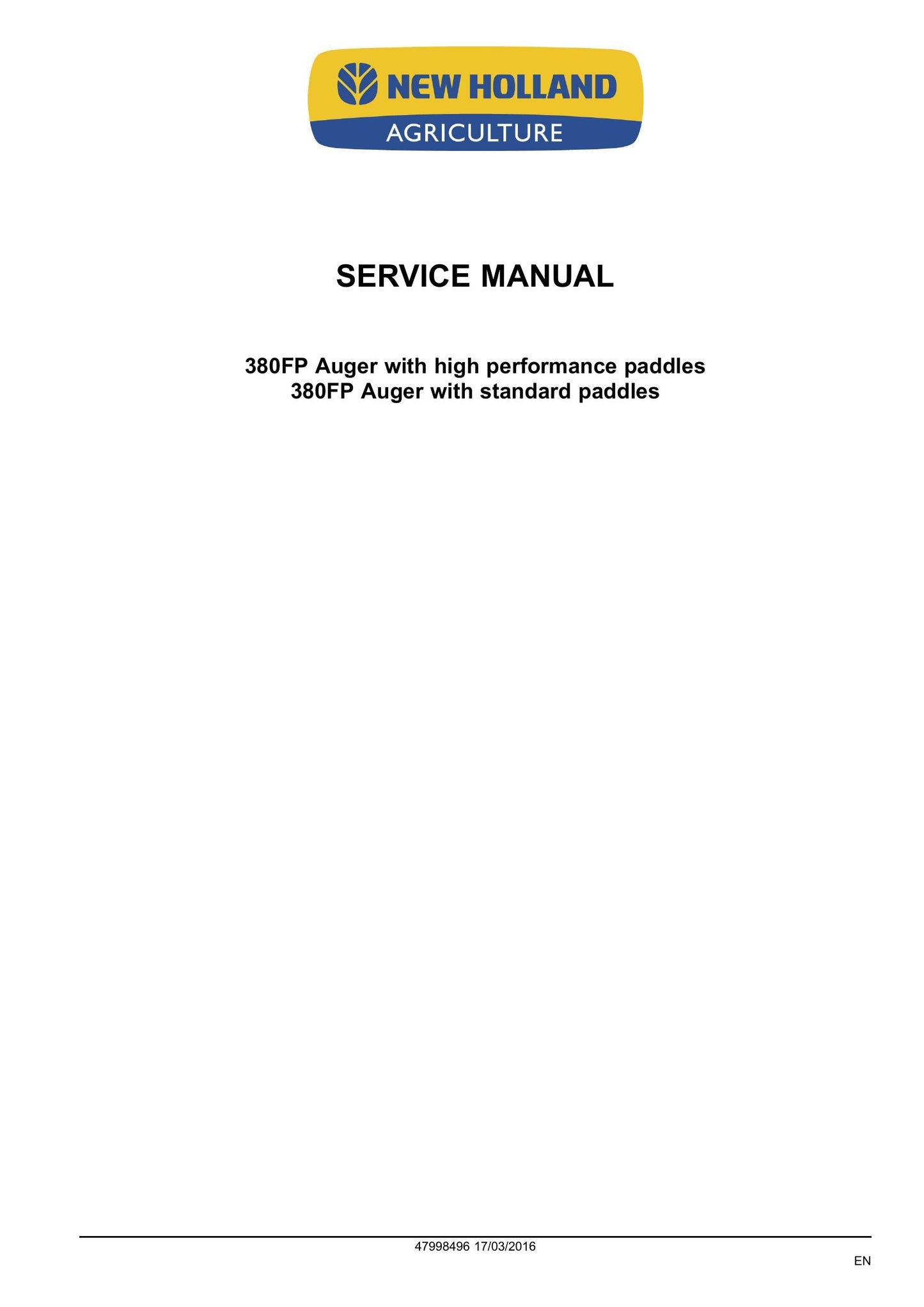 New Holland 380FP Header Factory Workshop Service Manual 47998496