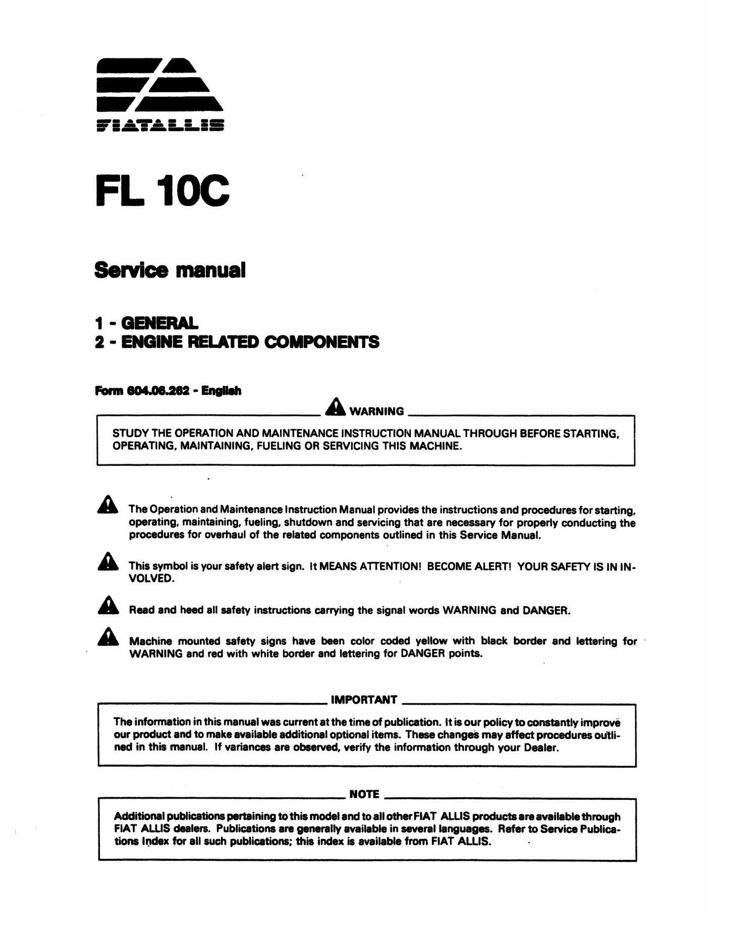 FIATALLIS FL10C Crawler Loader Factory Workshop Service Manual