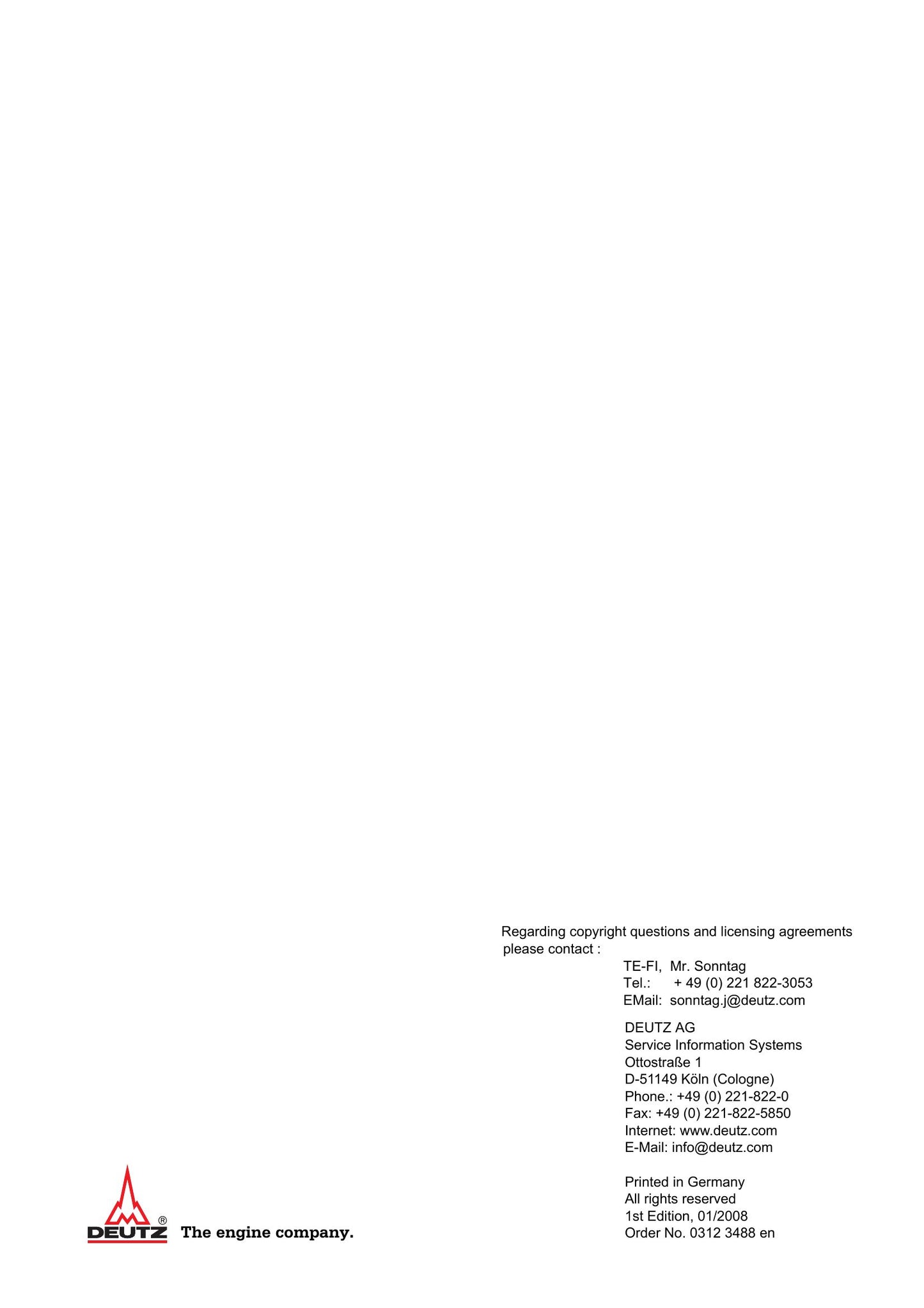 DEUTZ D 2009 TD 2009 Engine Workshop Manual 0312 3488 en
