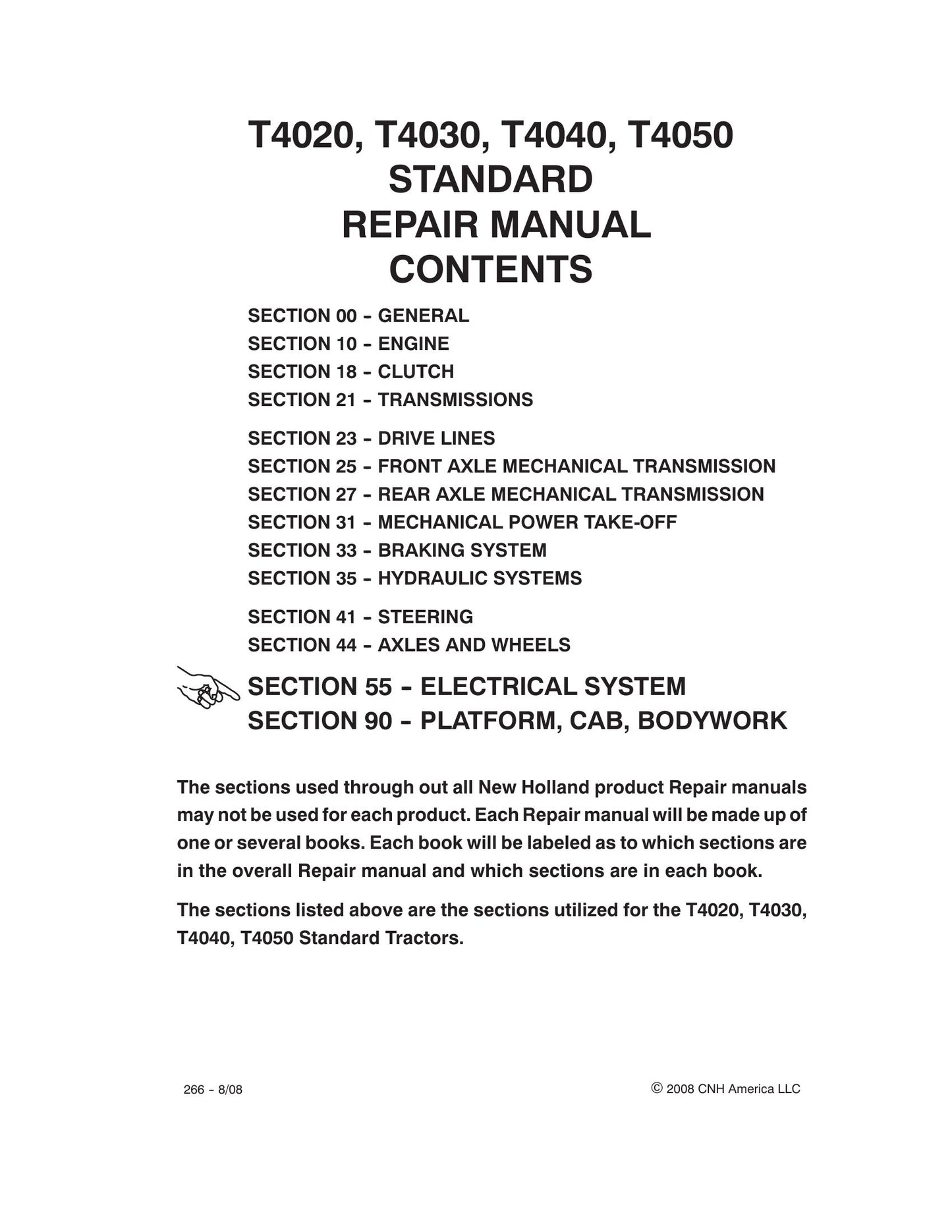 NEW HOLLAND T4020 T4030 T4040 T4050 Tractor Factory Workshop Repair Manual 87758544