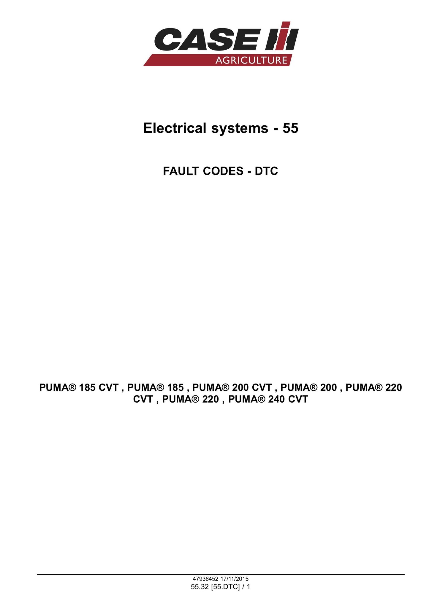 CASE PUMA 185 PUMA 200 PUMA 220 PUMA 185 CVT PUMA 200 CVT PUMA 220 CVT PUMA 240 CVT Tractor Factory Workshop Service Manual 47985230