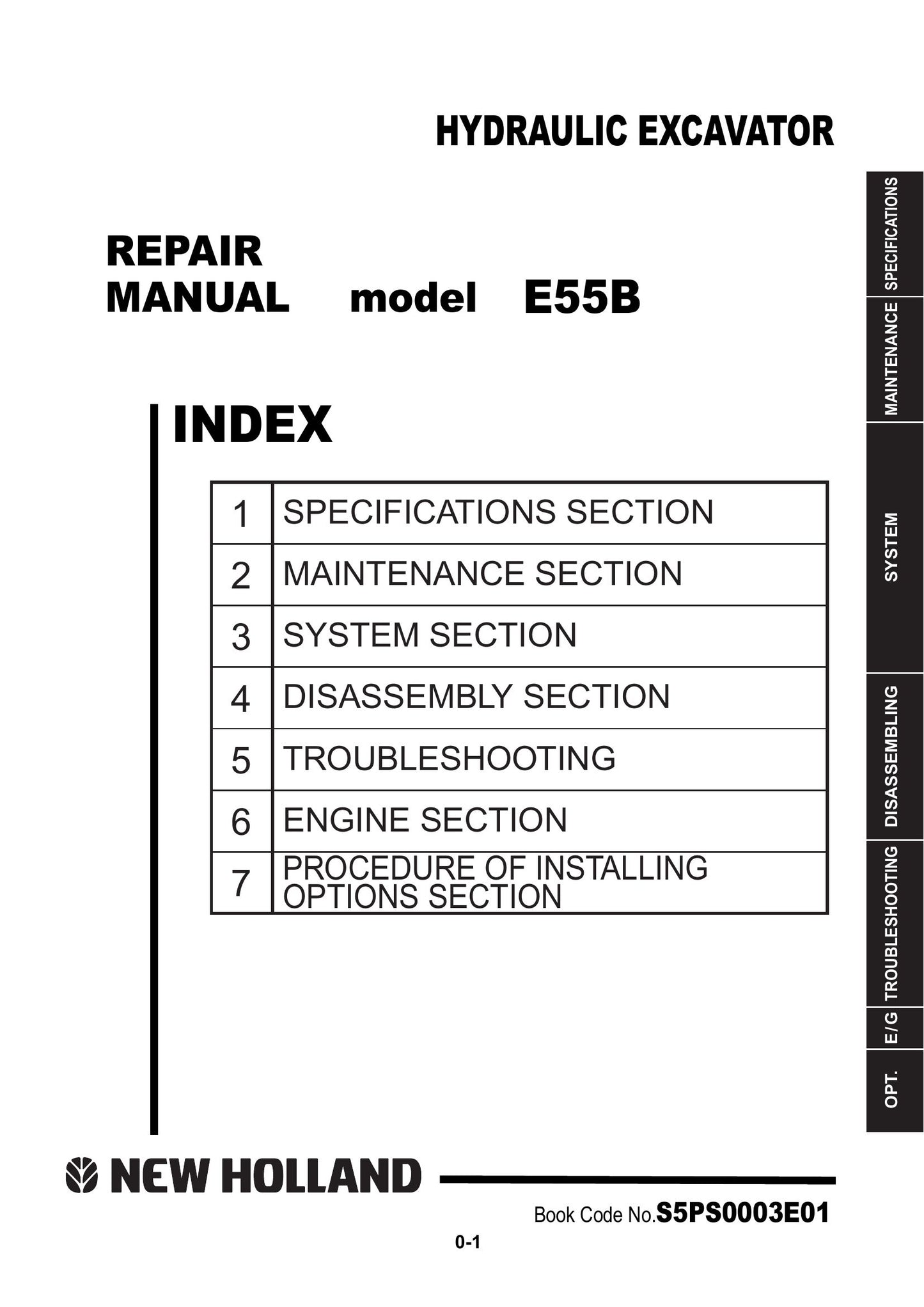 New Holland E55B Crawler Excavator Factory Workshop Service Manual S5PS0003E01