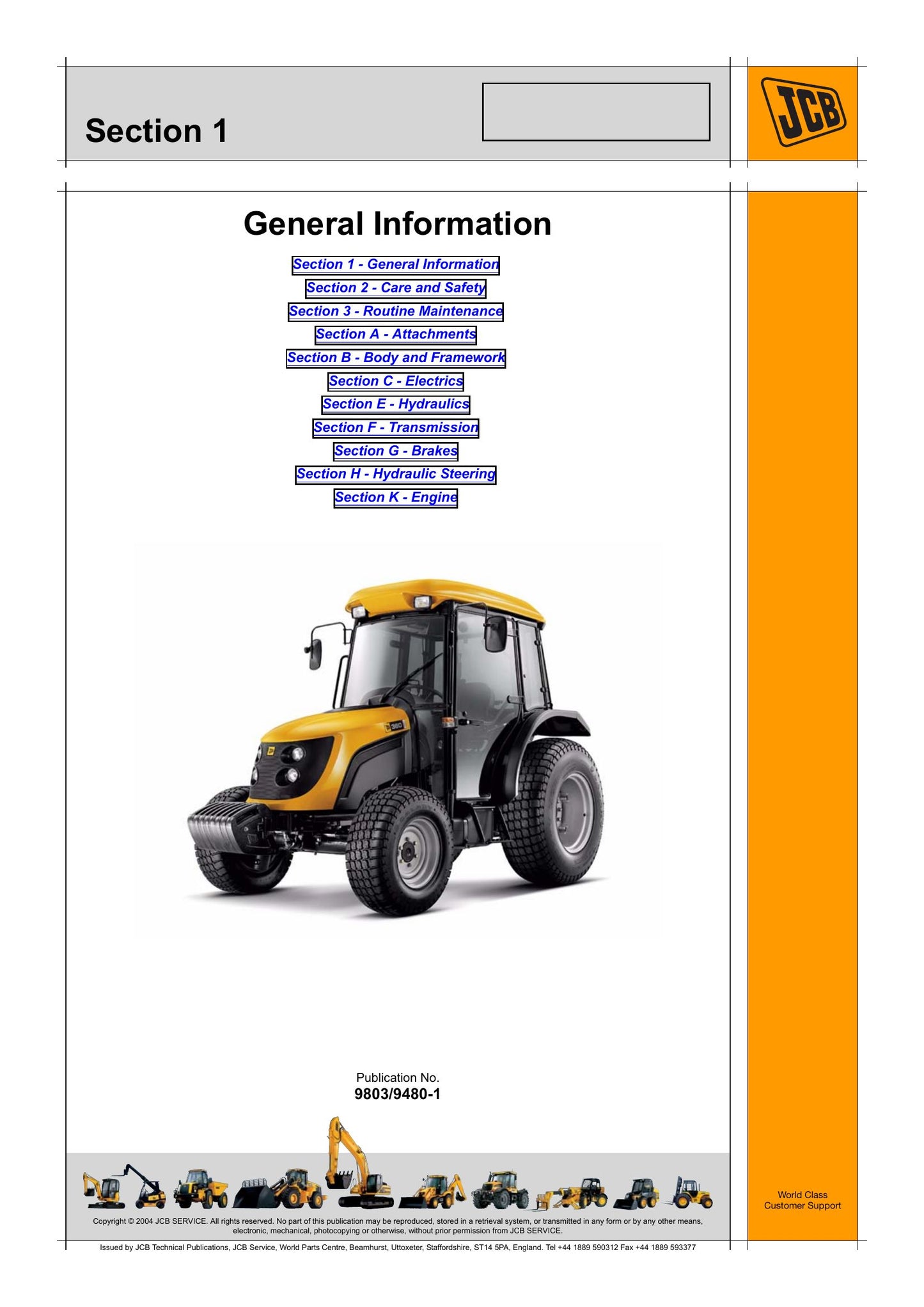 JCB 354 360 Tractor Factory Workshop Service Manual 9803/9480-1