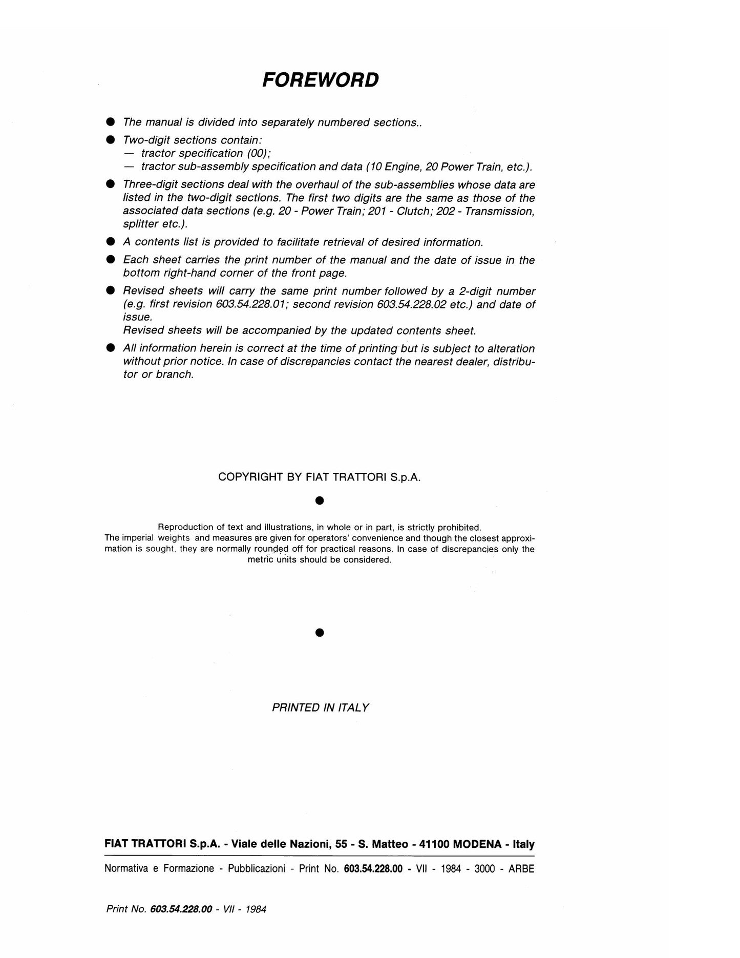 FIAT 466-466 DT 566-566 DT 666-666 DT 766-766 DT Tractor Workshop Manual
