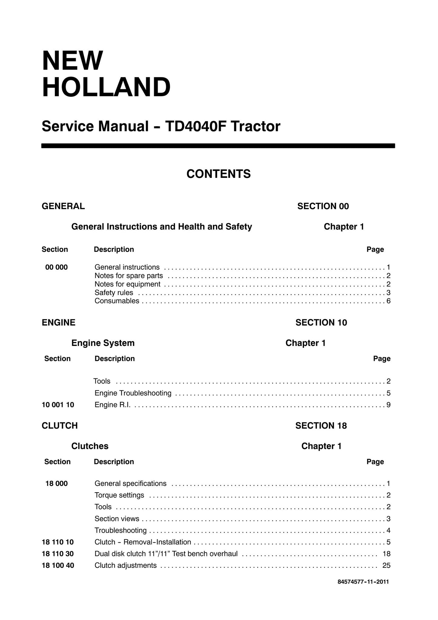 New Holland TD4040F Tractor Factory Workshop Service Manual 84574577